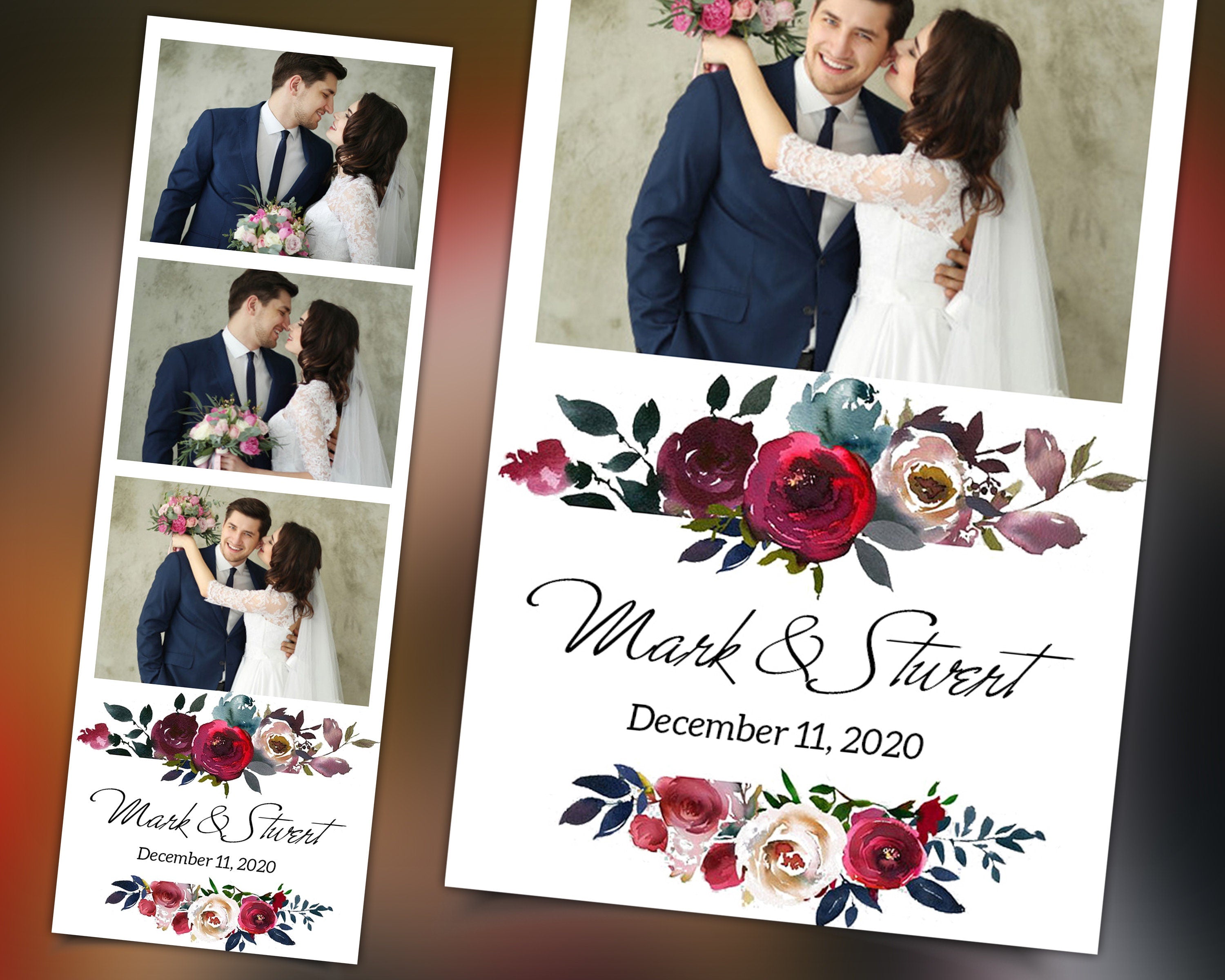 Wedding Photo Booth Template, Bridal Shower, Sweet 16, Floral, Anniversary Photo Booth Template, 2x6 Photobooth Template