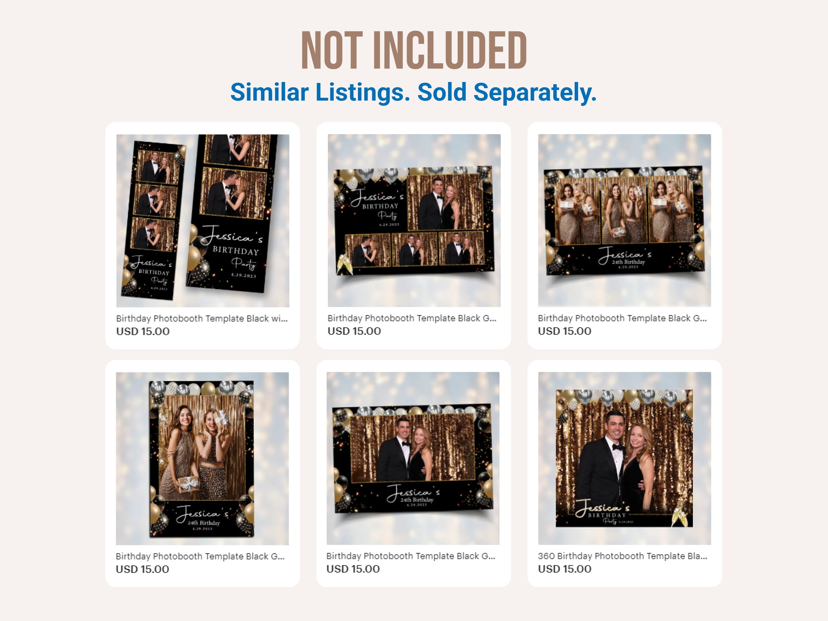 Birthday Photobooth Template Black with Gold and Silver balloons 2x6 Stripe Sweet 16 Photo Booth Template Darkroom DSLR Booth PNG BM2