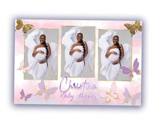 Baby Shower Gold Purple Pink Butterfly Photobooth template 4x6 strip Baby Shower Gold Purple Pink Silver Photo Booth Template