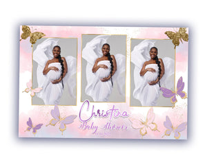 Baby Shower Gold Purple Pink Butterfly Photobooth template 4x6 strip Baby Shower Gold Purple Pink Silver Photo Booth Template
