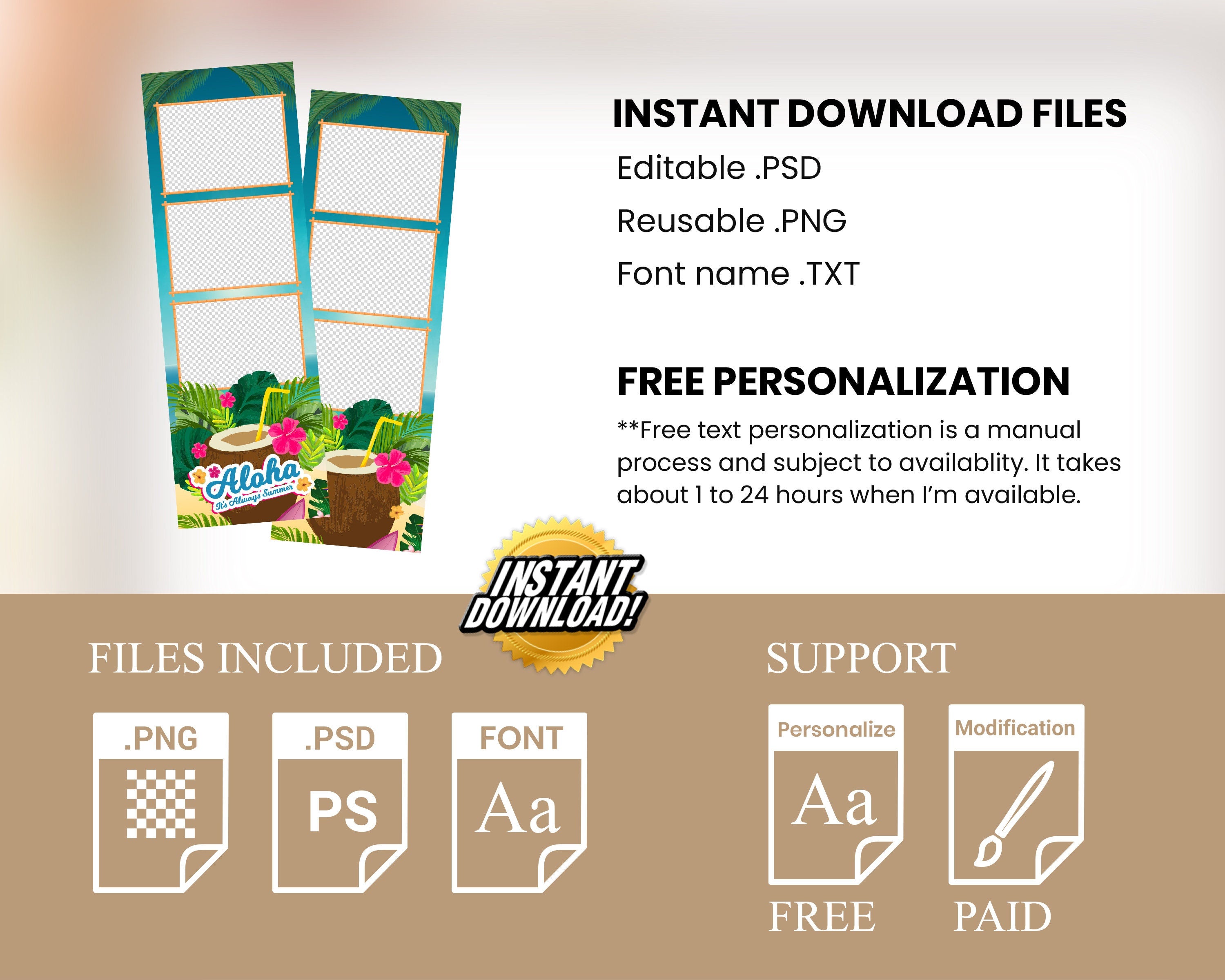Beach Luau Photobooth Template, Hawaiian Luau Party, Aloha Party,  Photo Booth Template, Party, Photobooth, Photo Booth, Summer, Hanukkah