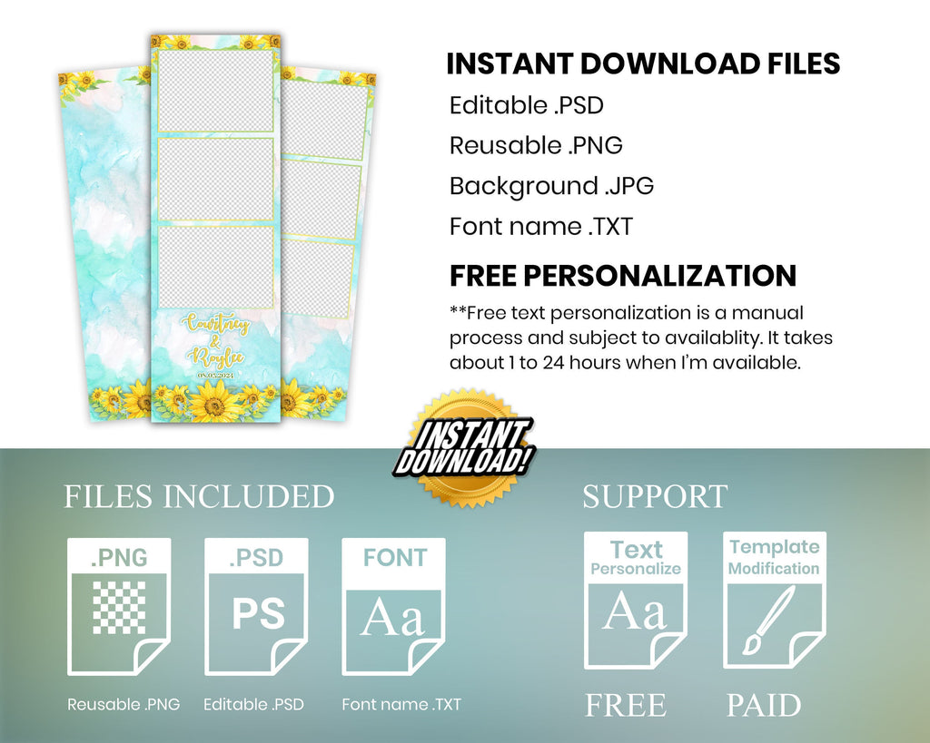 Sunflower Photo Booth Template, Sweet 16 Photobooth Template, Quinceanera, Mis Quince, Quince Photobooth, Birthday 633