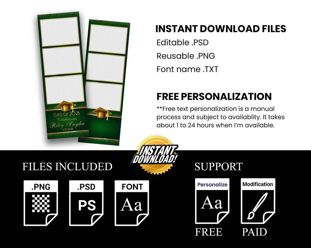 Graduation Photo Booth Template Prom 2023 Photobooth Class of 2023 Green Gold Graduation Photobooth Strip