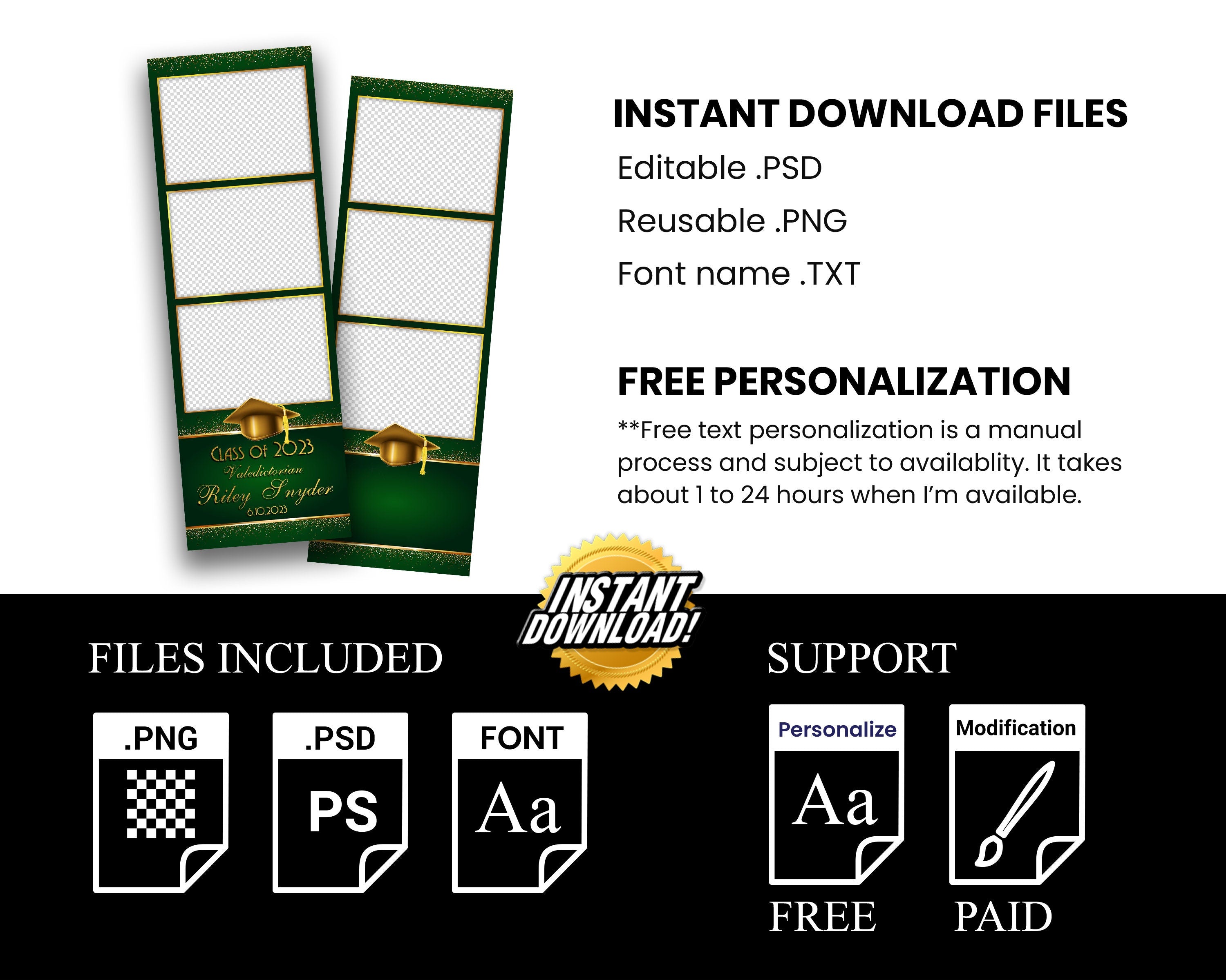 Graduation Photo Booth Template Prom 2023 Photobooth Class of 2023 Green Gold Graduation Photobooth Strip