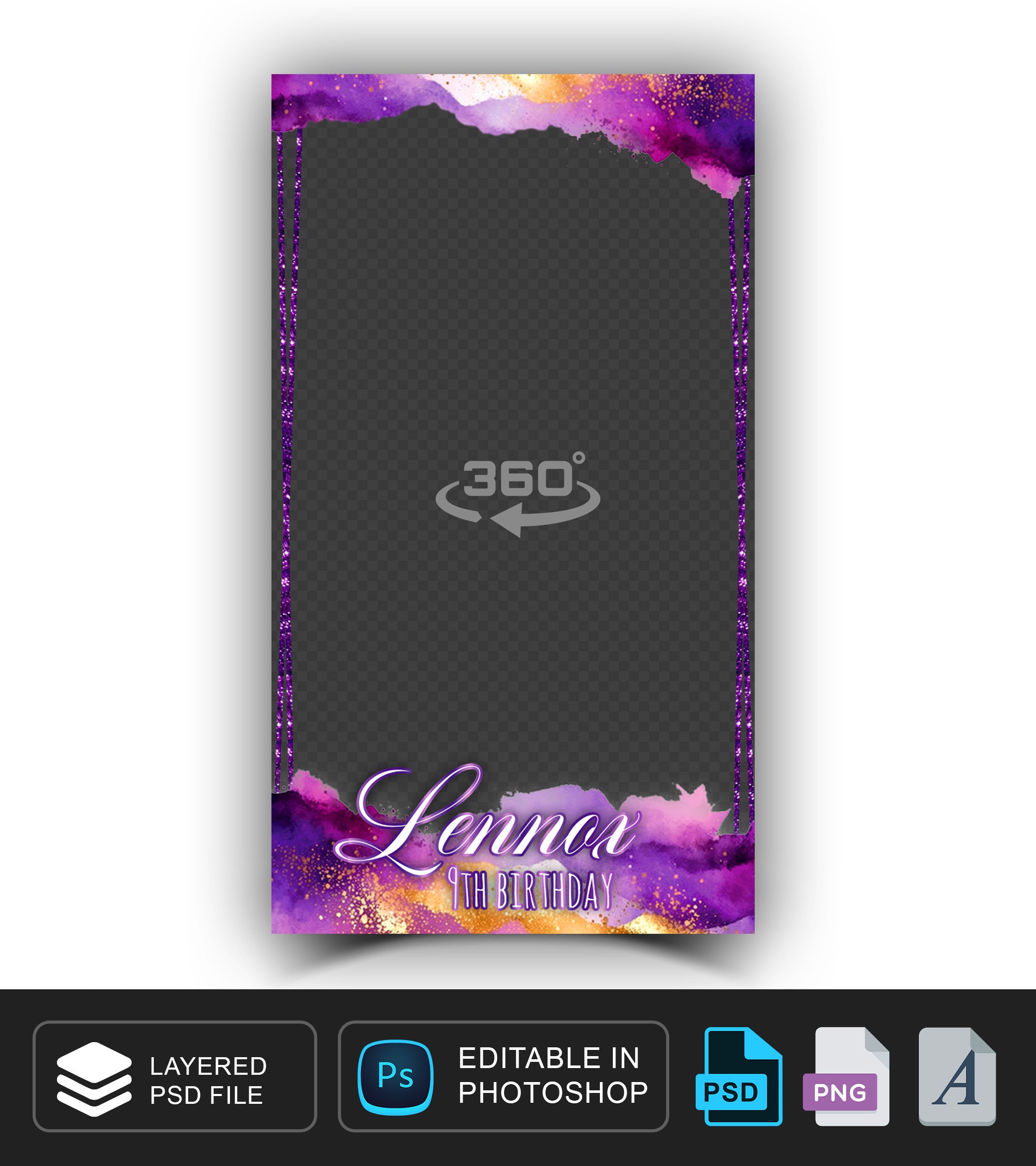 360 overlay, photobooth template for Birthday