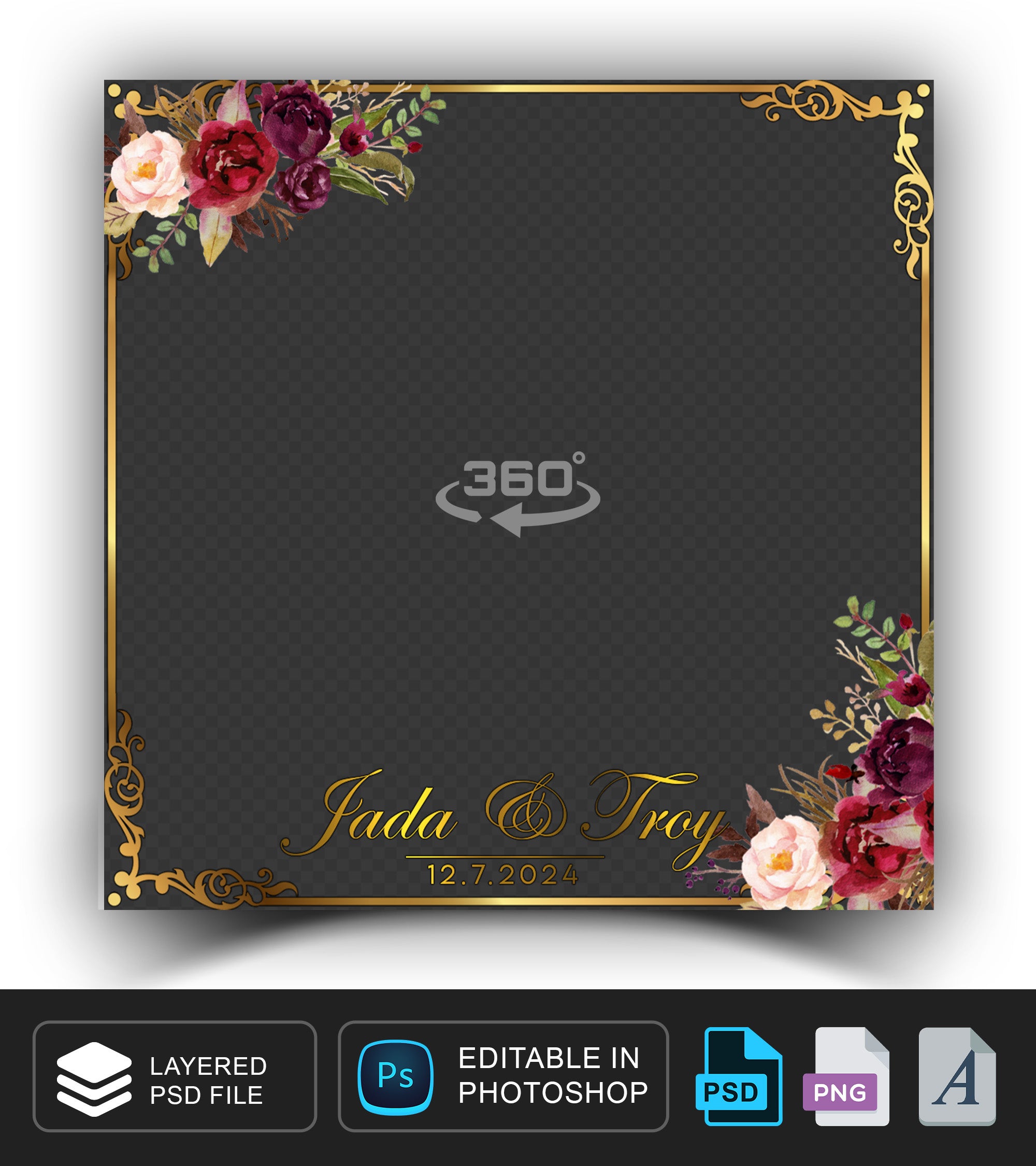 360 overlay, photobooth template for Wedding