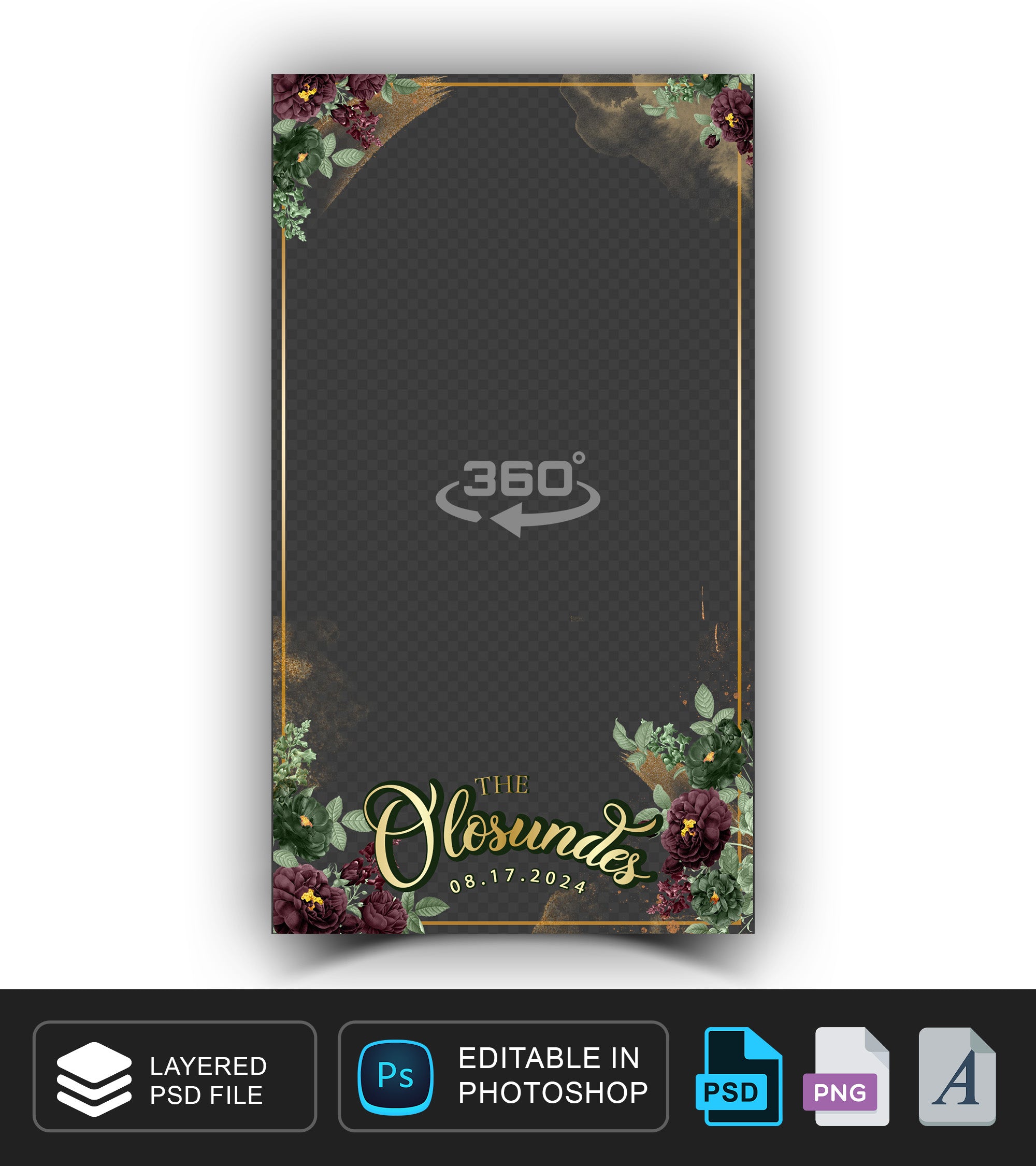 360 overlay, photobooth template for weding in floral