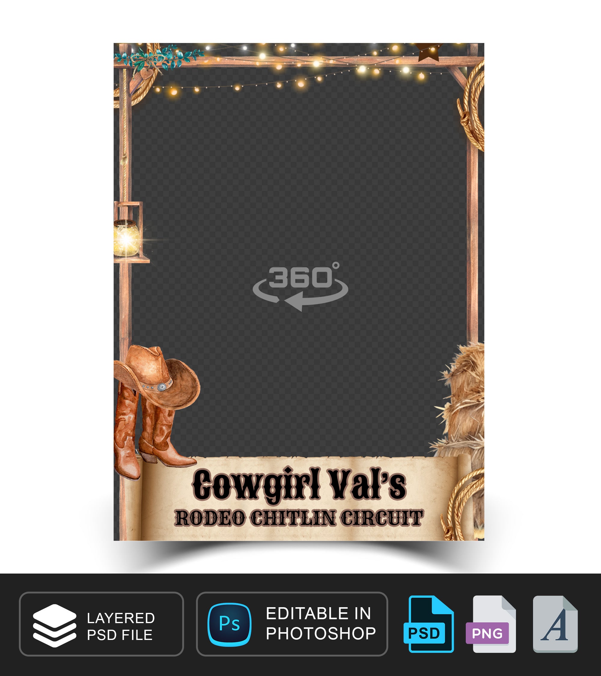 360 overlay, photobooth template cowboy theme for birthday celebration