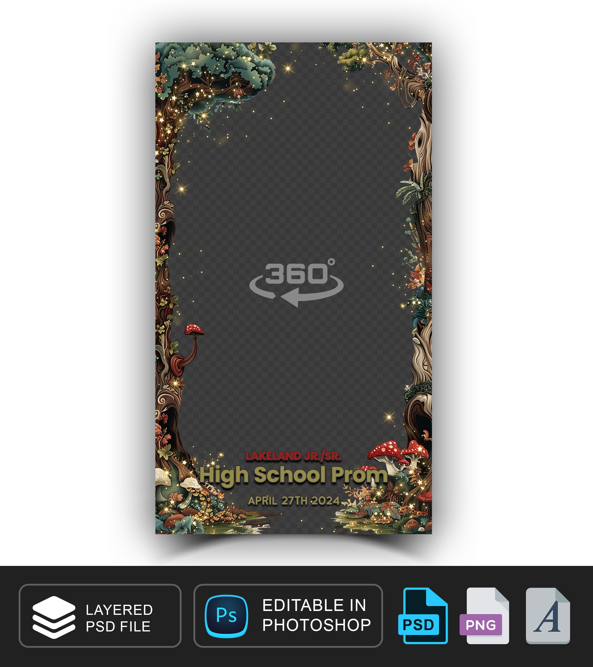 360 overlay, photobooth template Enchanted forest theme for birthday, wedding, sweet 16