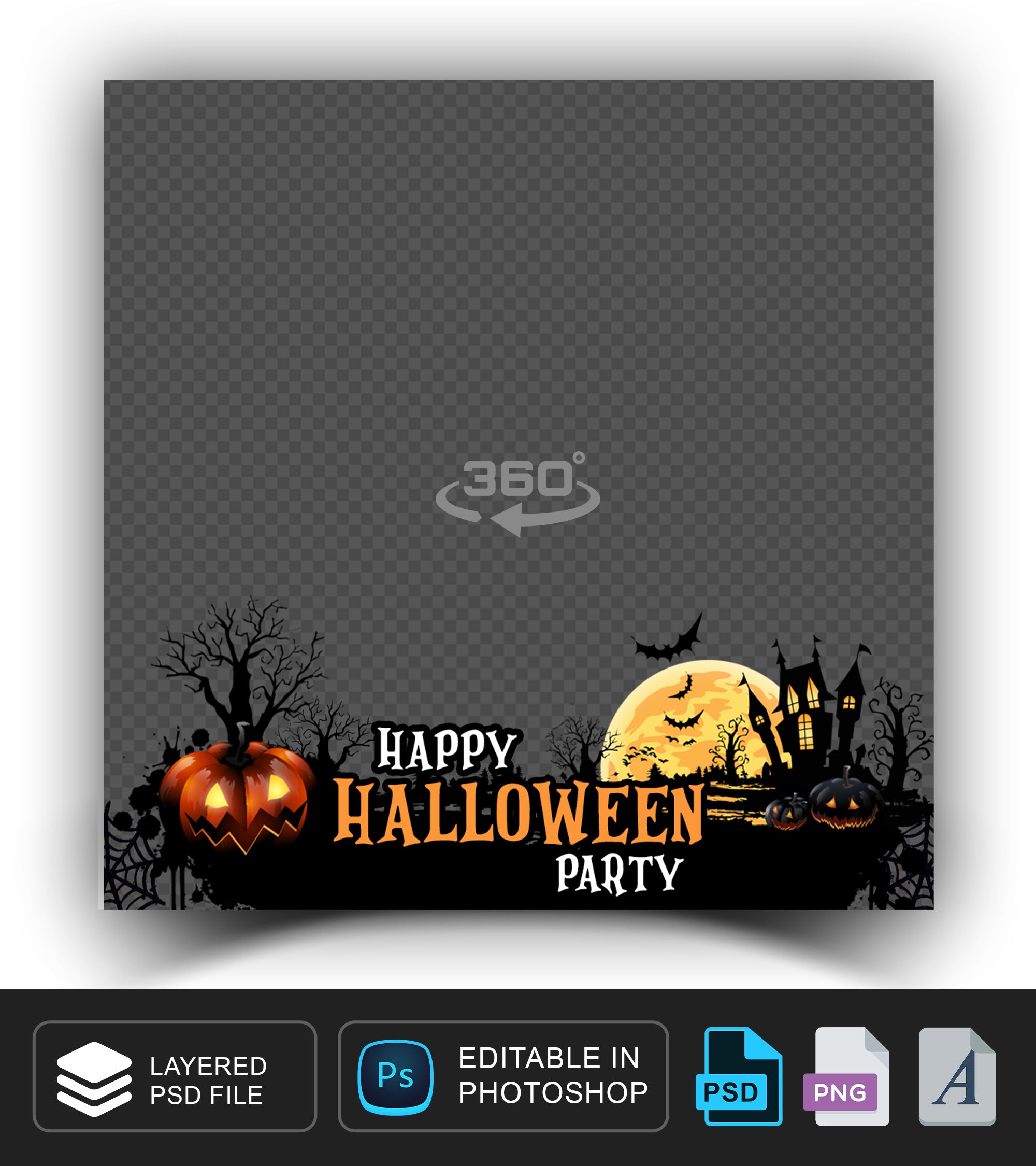 360 overlay for Halloween Photo Booth Template, Black, Orange