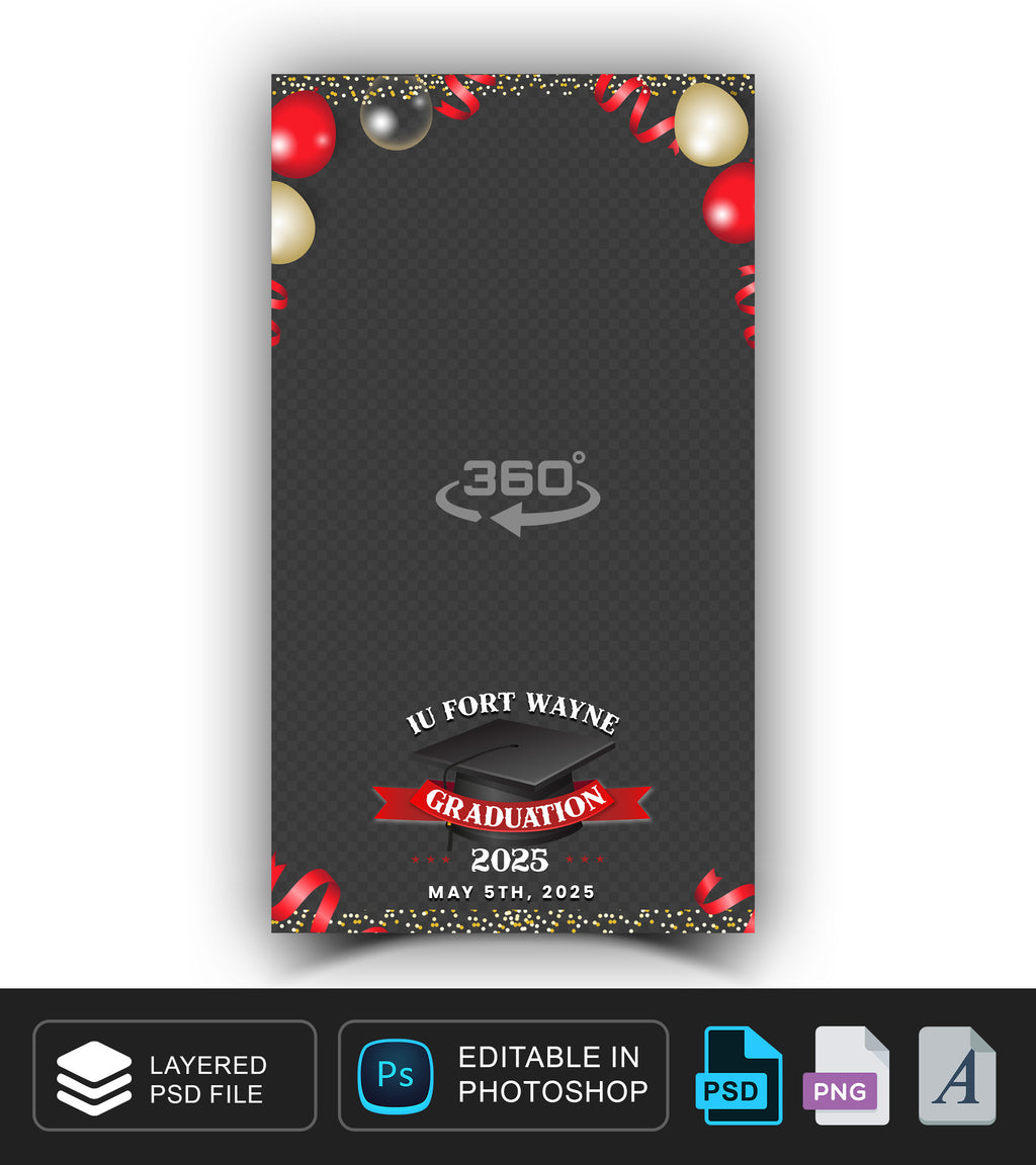 360 overlay, photobooth template for Graduation in Red, Black, White