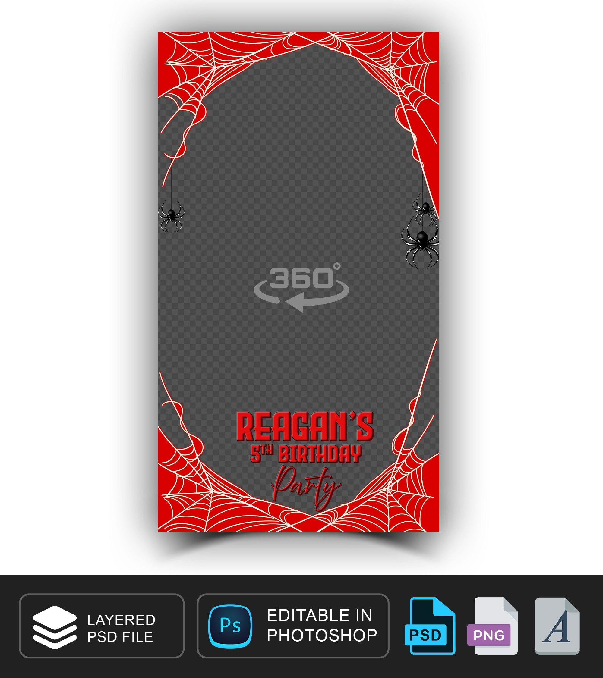 360 overlay, photobooth template for Halloween, Red and Black themed Birthday