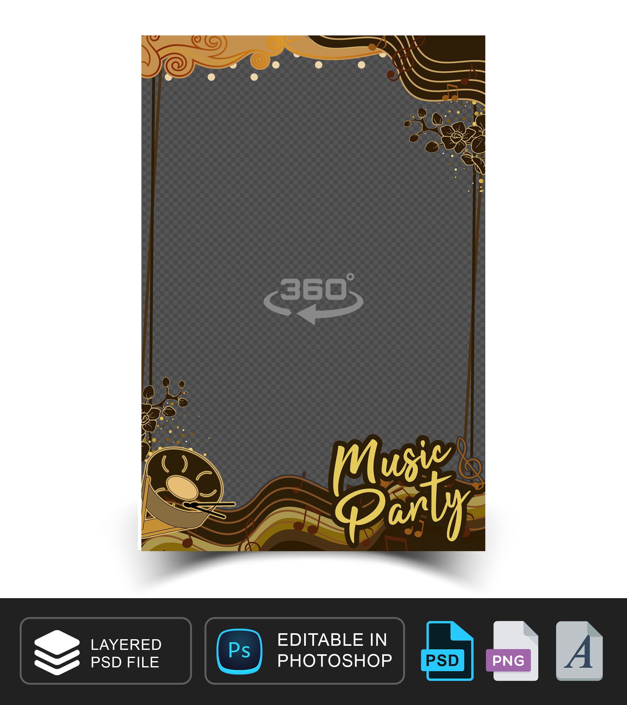 360 overlay, photobooth template for Birthday, Music Party