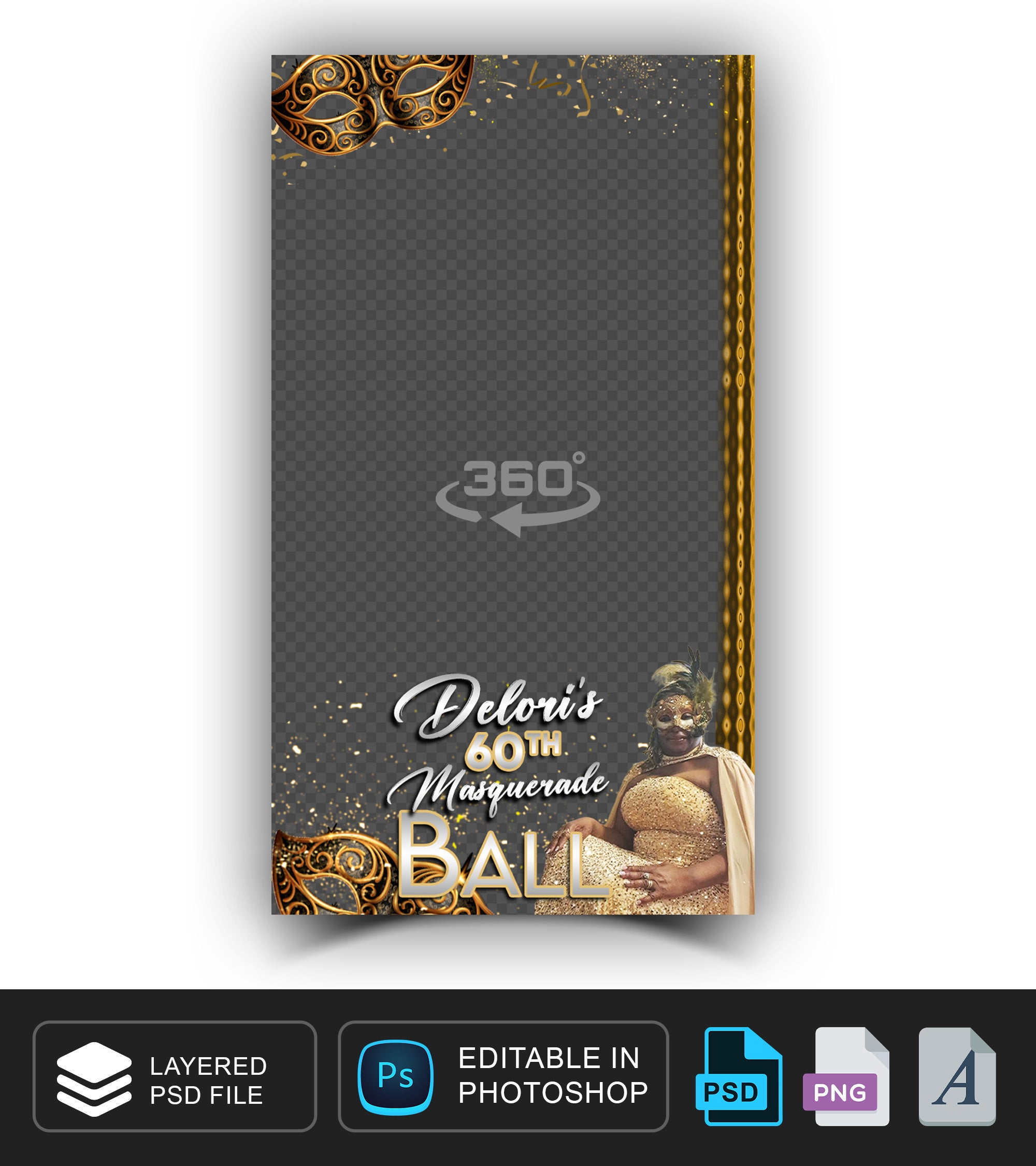 360 overlay, photobooth template for Masquerade Ball