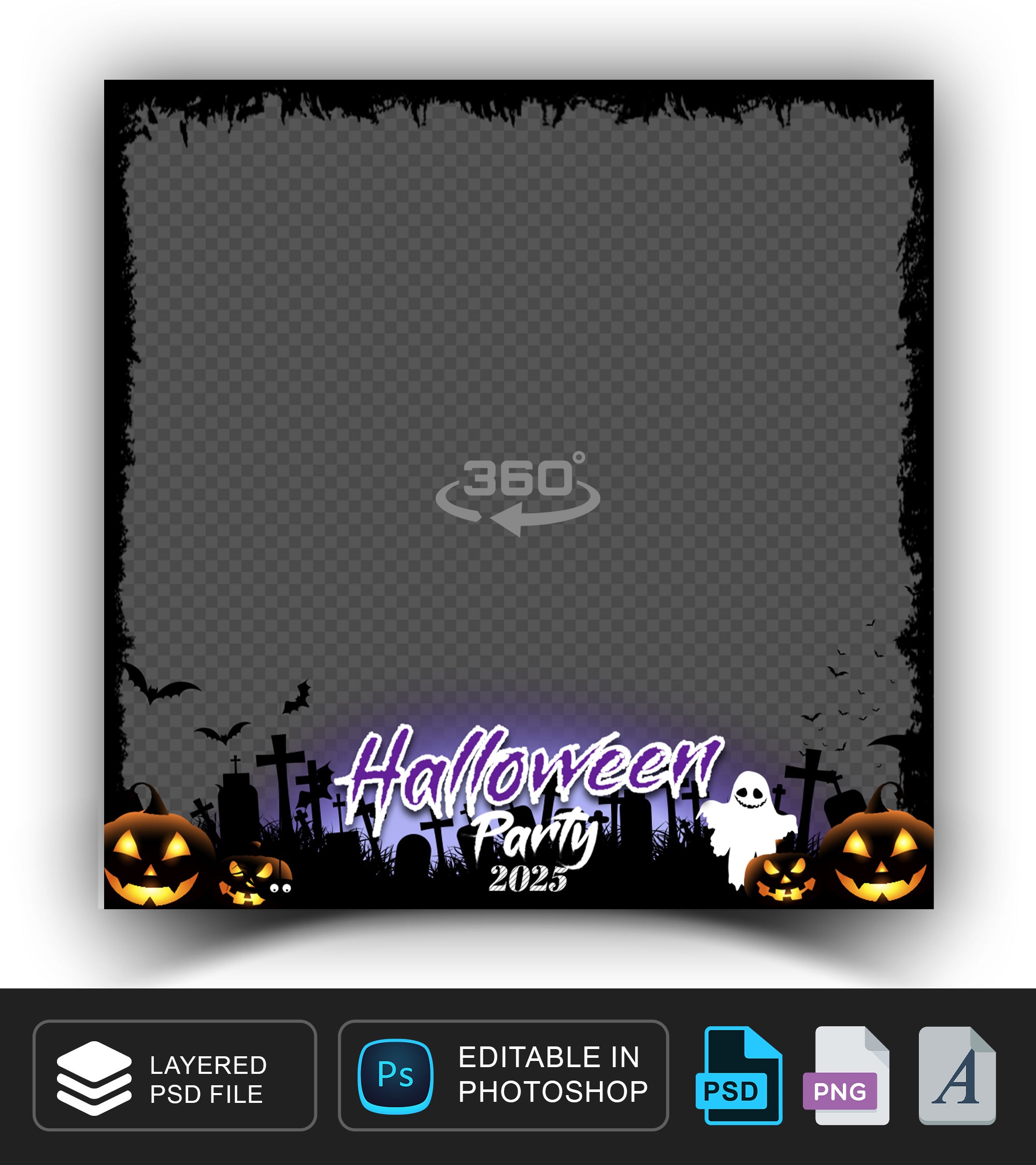 360 overlay for Halloween Photo Booth Template, Purple, Black