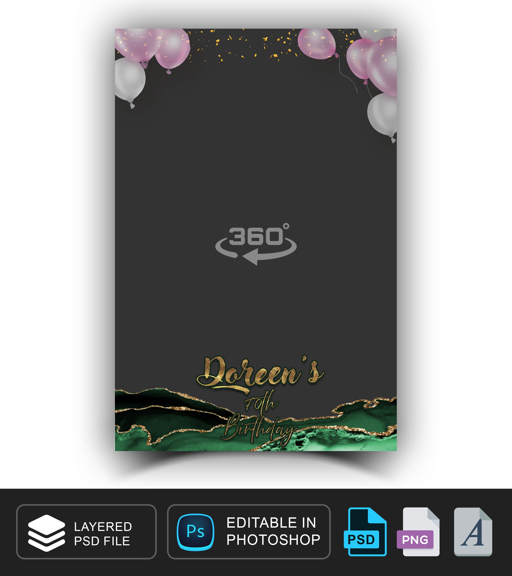 360 overlay, photobooth template for Birthday, green, gold