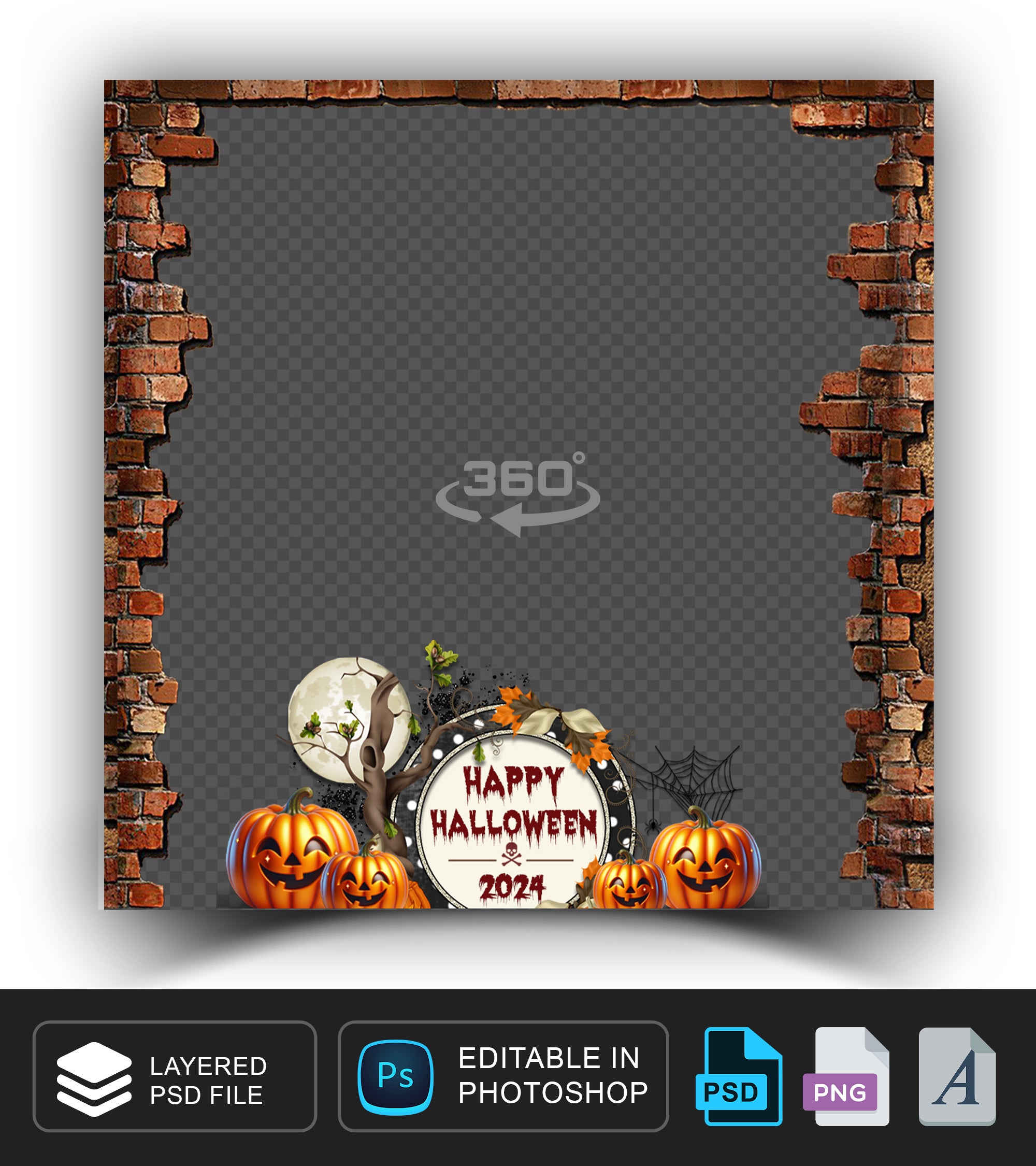 360 overlay for Halloween Photo Booth Template, Black, Orange