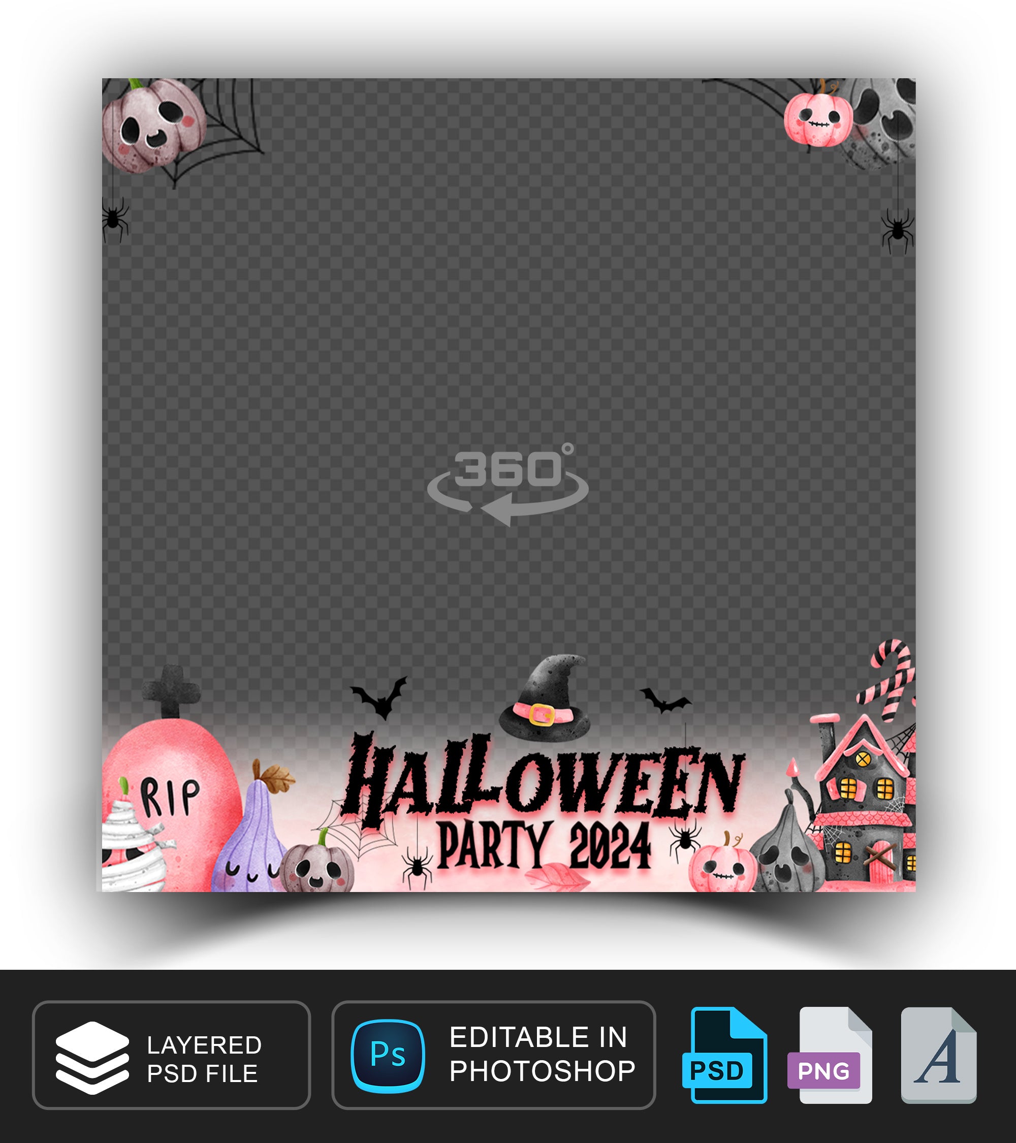 360 overlay for Halloween Photo Booth Template, Black, Pink
