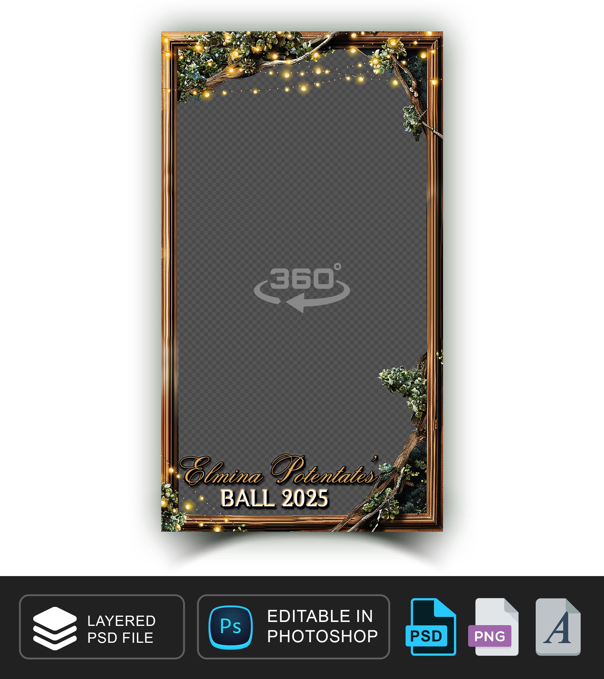 360 overlay, photobooth template for Ball Party, Enchanted Forest theme