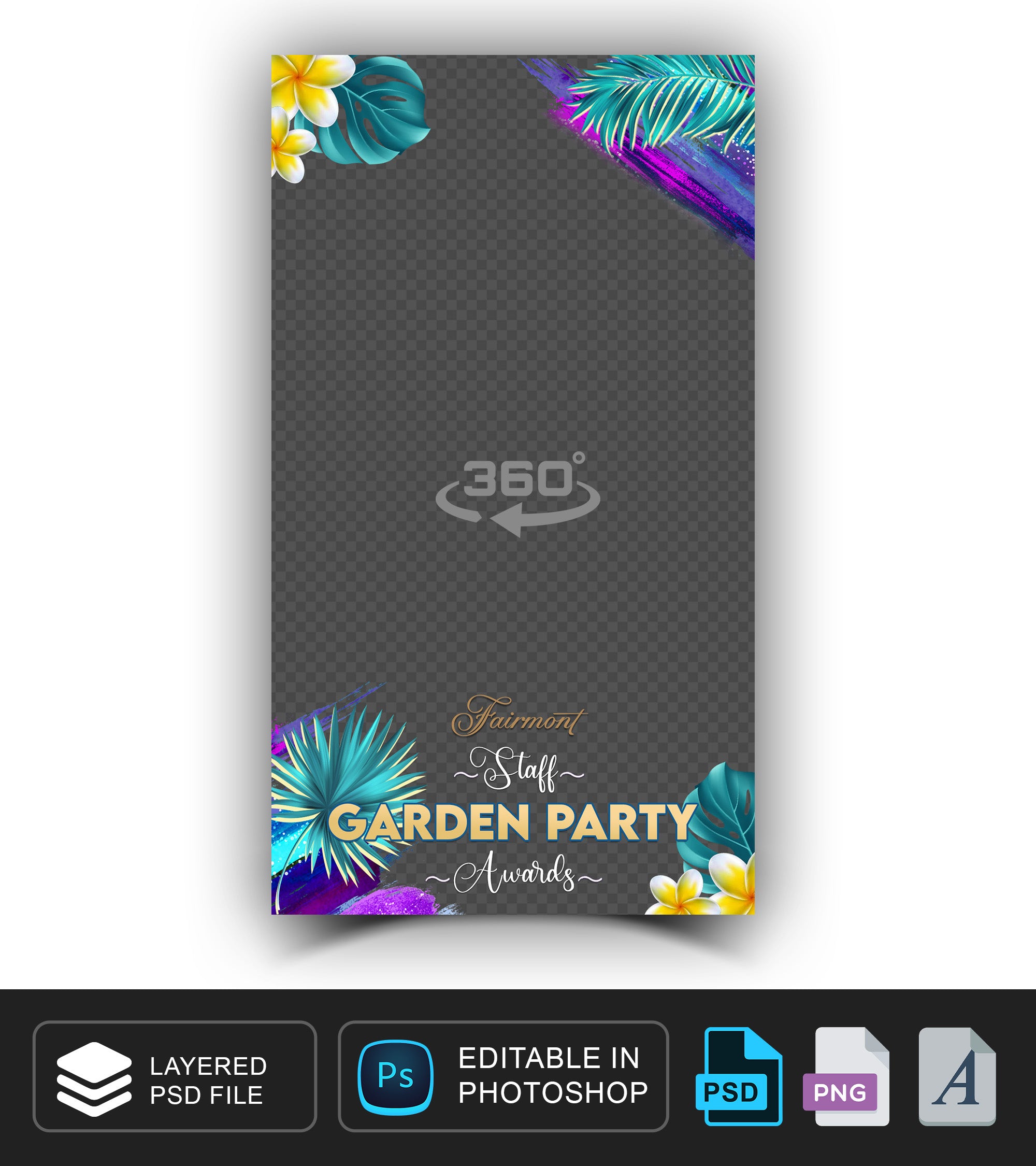 360 overlay, photobooth template for Garden Party, Tropical theme