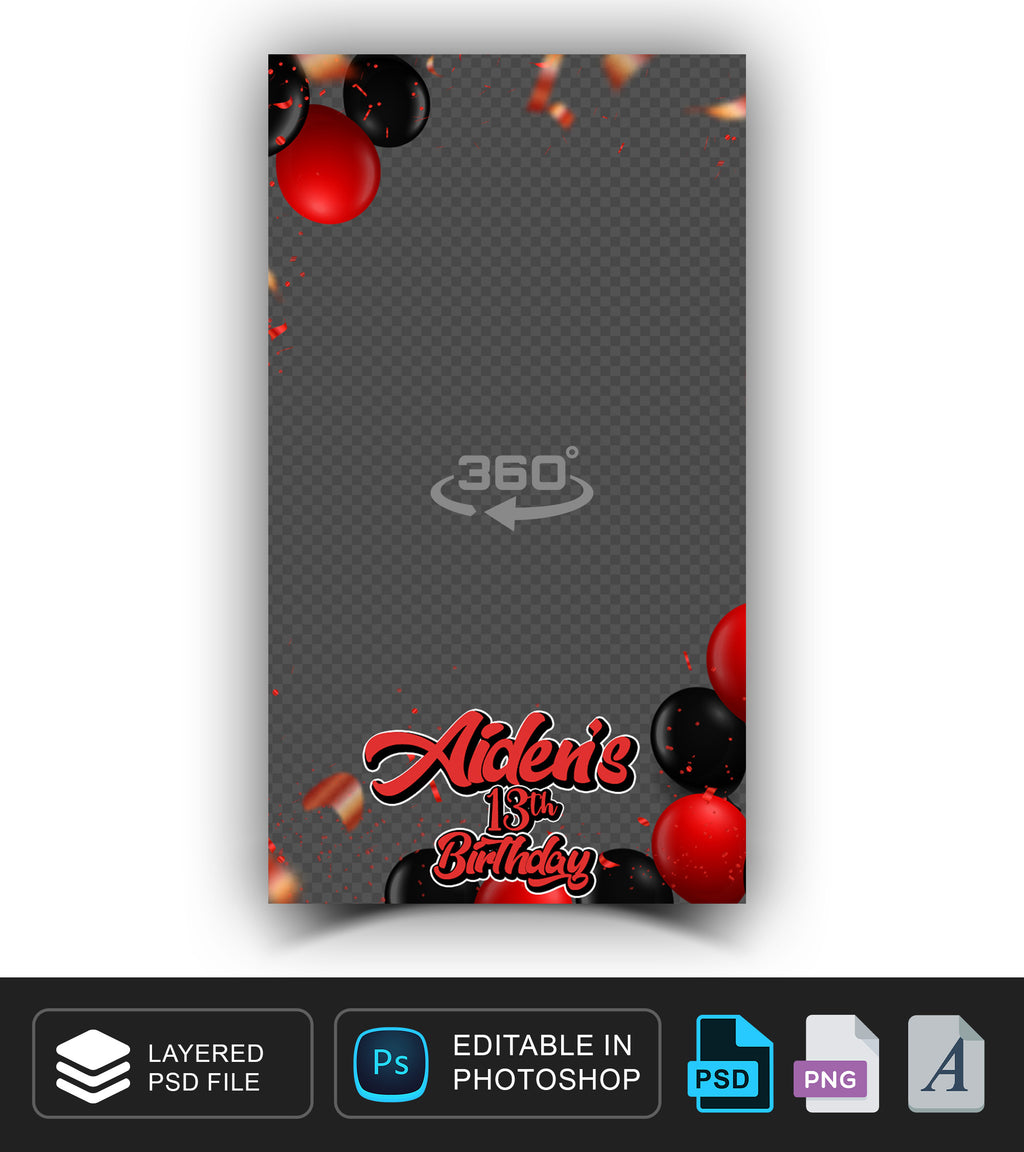360 overlay, photobooth template for Birthday, Red, Black, White
