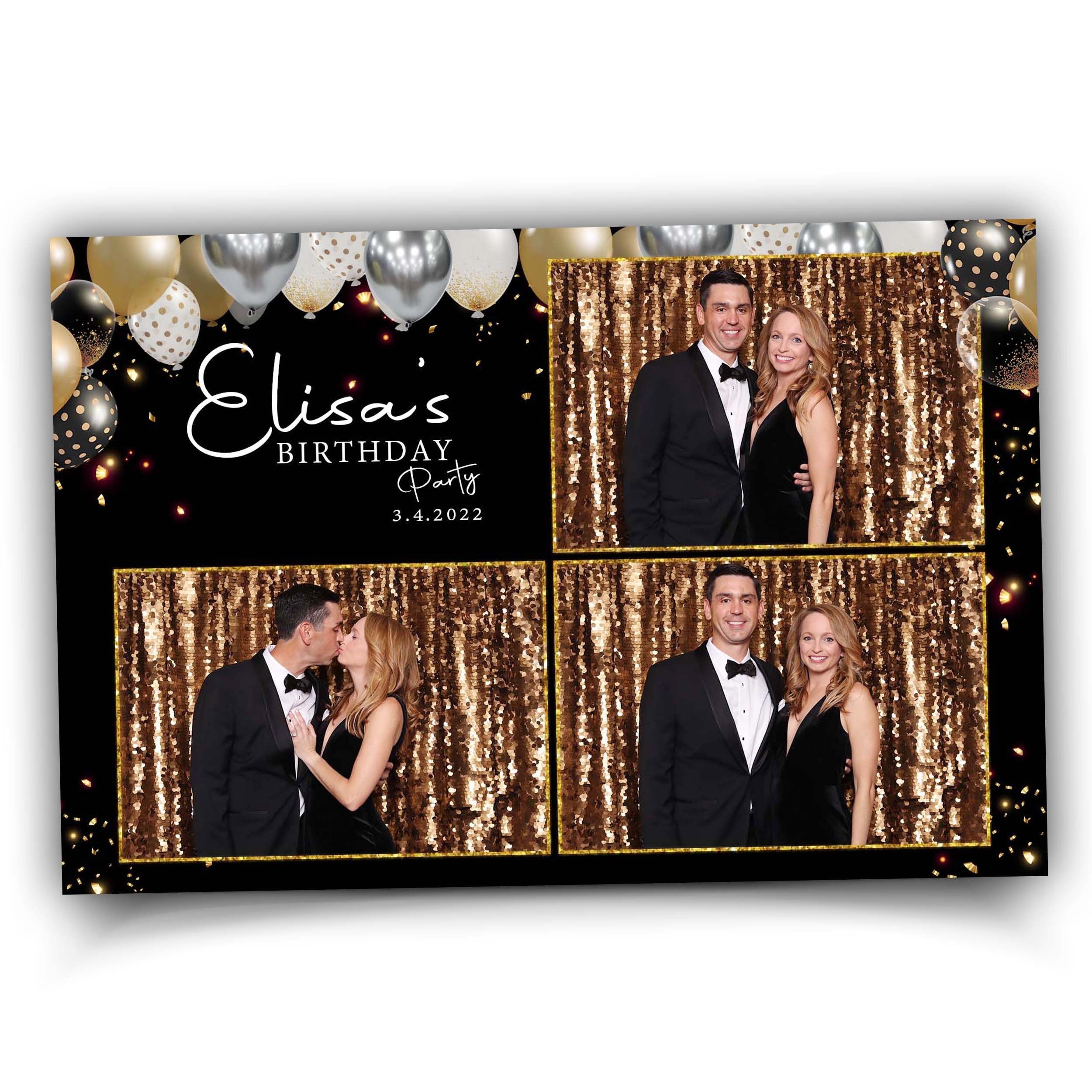 Birthday Photobooth Template Black with Gold and Silver balloons 4x6 Sweet 16 Photo Booth Template BM2