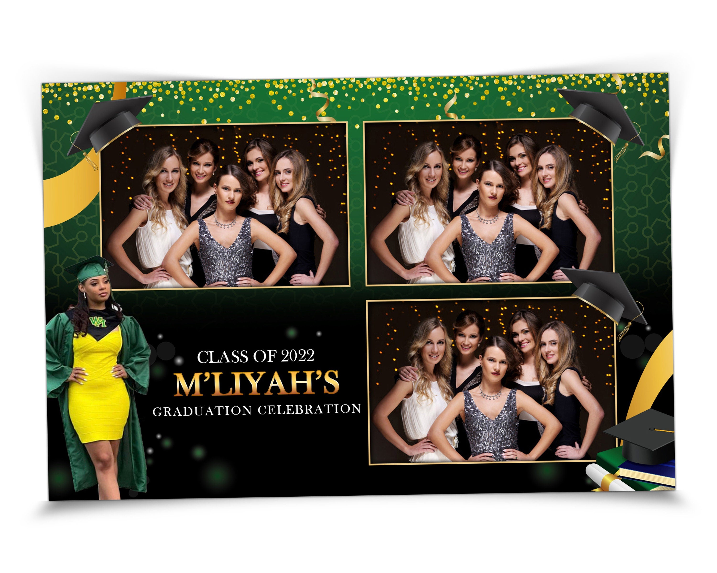 Photobooth Template Graduation, Class of 2022, Grad Photo Booth Template, Prom photo booth PNG PSD 4x6 3 Photos