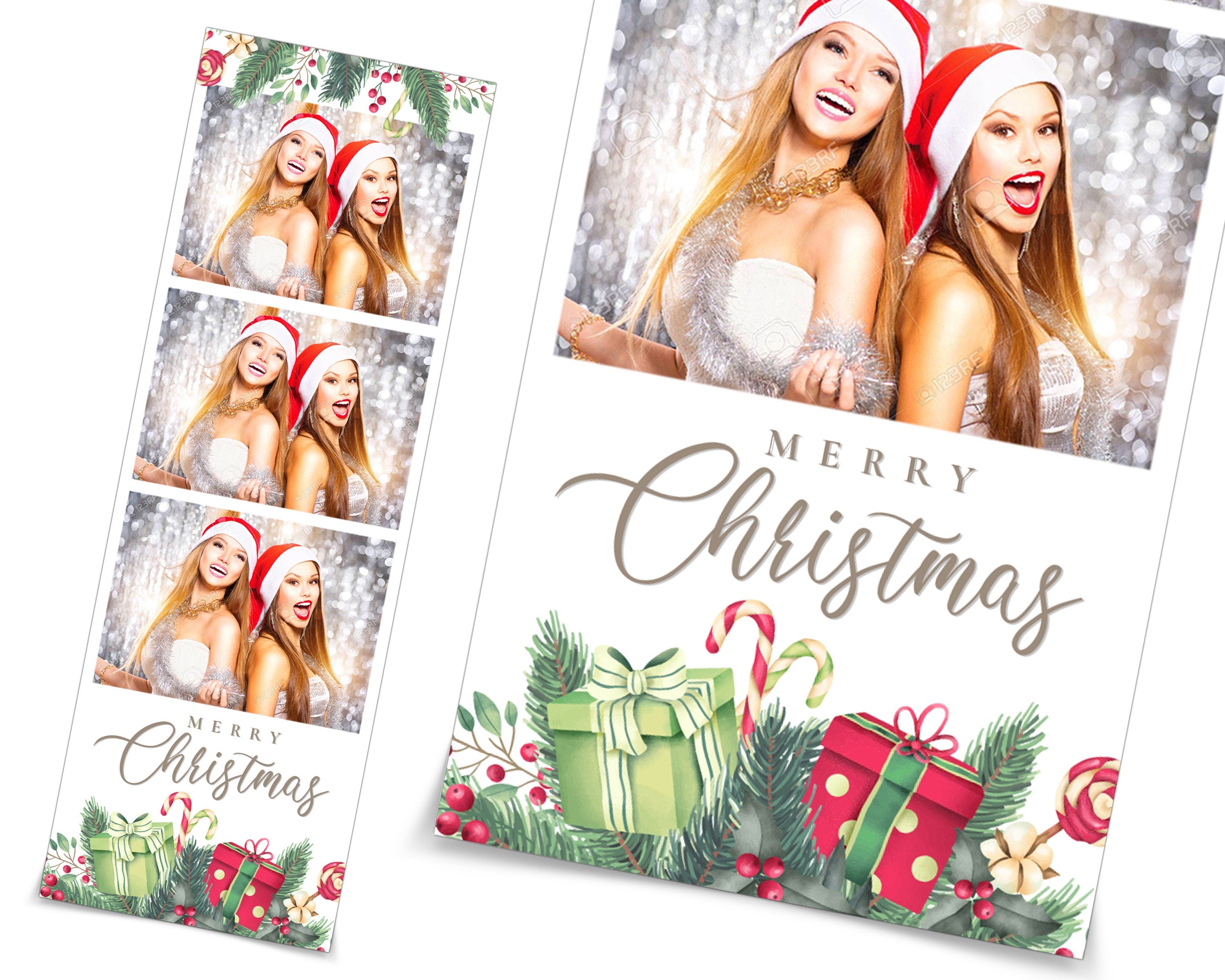 Photo Booth Template Merry Christmas Day Party 2021 Silver Photobooth Template 2x6 Photo Strips Frame Template