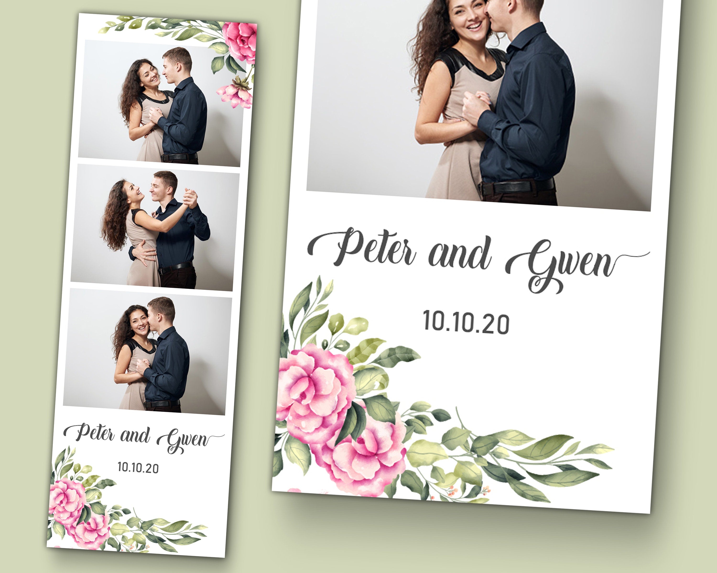 Photo Booth Template for Wedding Photobooth and Bridal Shower Photo Booth template Pink Red Floral Photo Booth Template 2x6