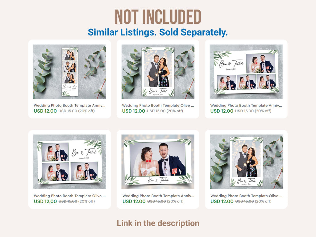 Wedding Anniversary Photo booth template Bridal Shower Floral Photobooth Template 2x6 strip green leaves greenery olive leaf design TB446