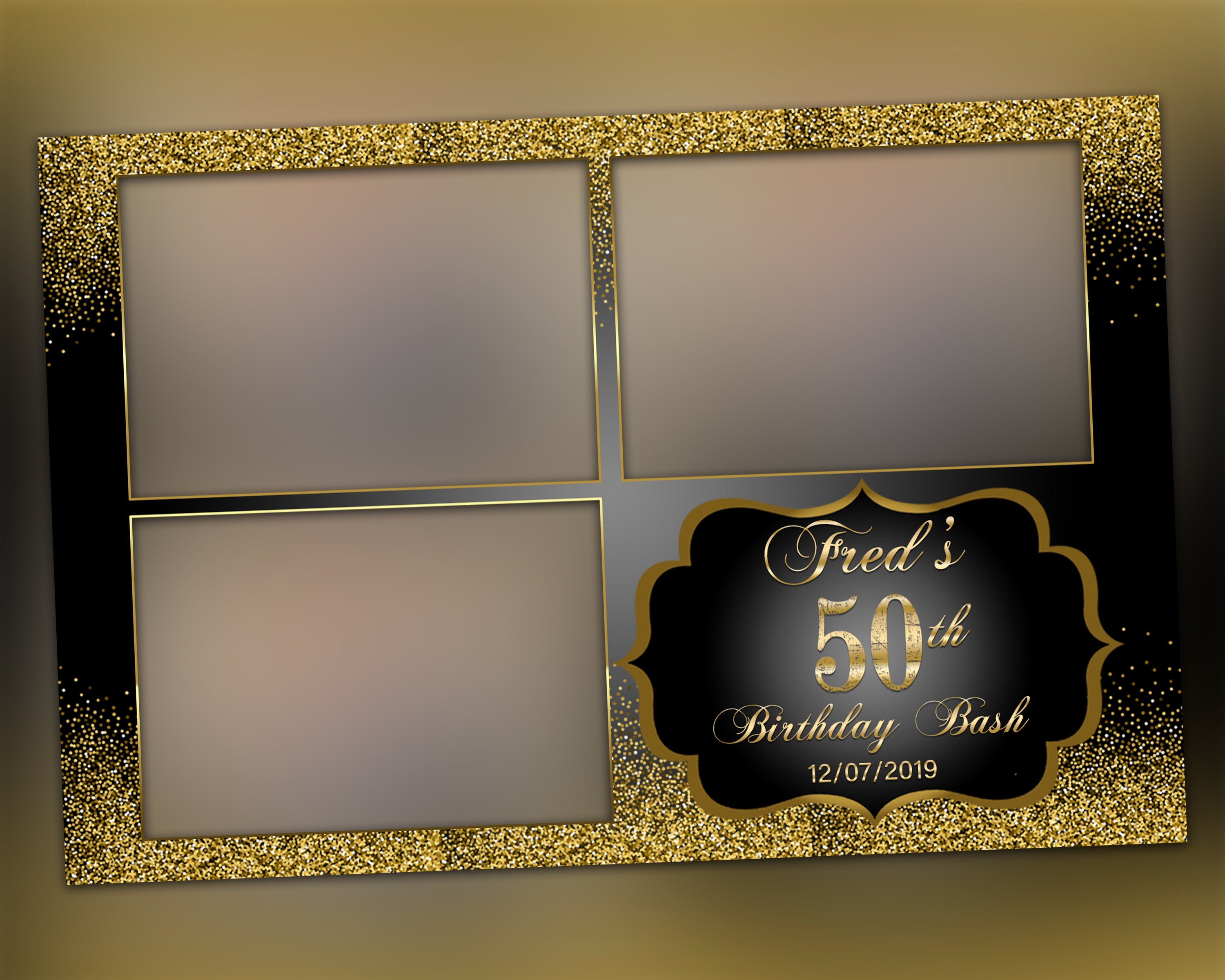 Photobooth Template Gold Glitter, Birthday Gold Bridal Wedding Anniversary 4x6 Photo Booth Template included FONT file