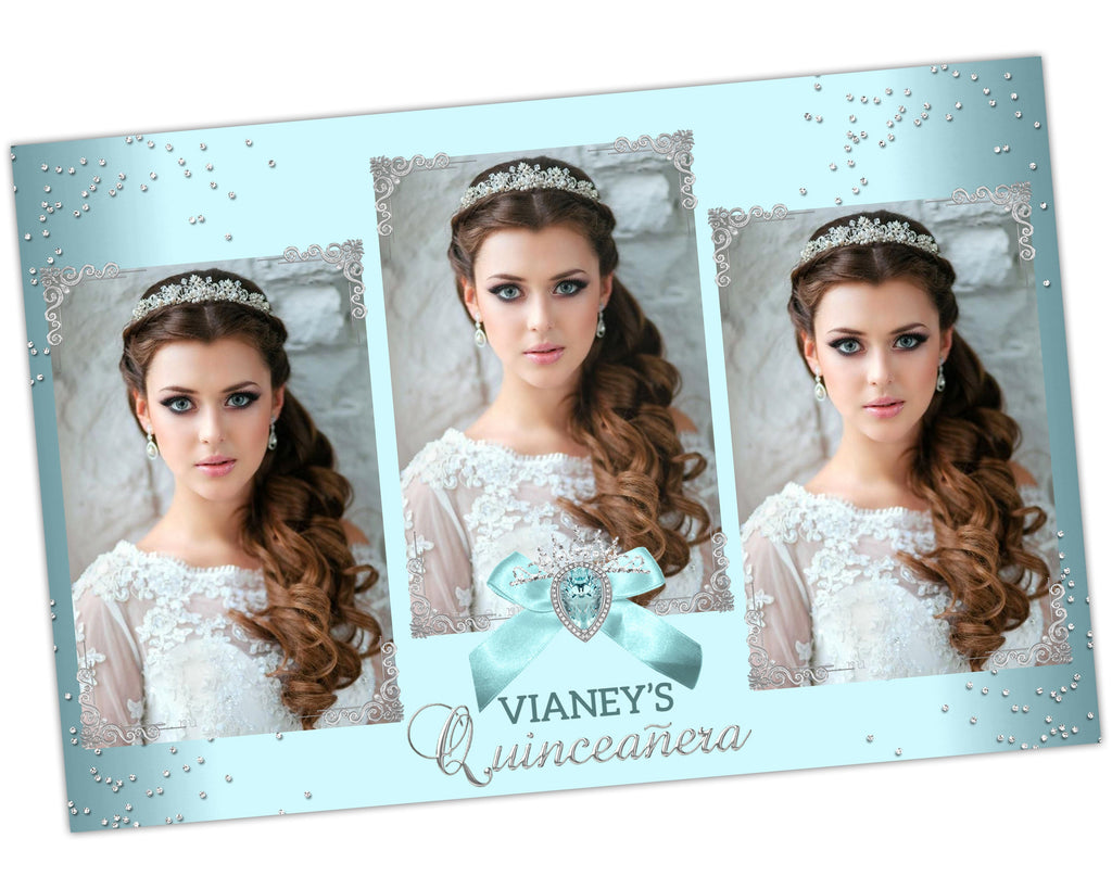 Photobooth Template Quinceanera Sweet Sixteen 16 Photobooth Template birthday photo booth 4x6 protrait sky blue