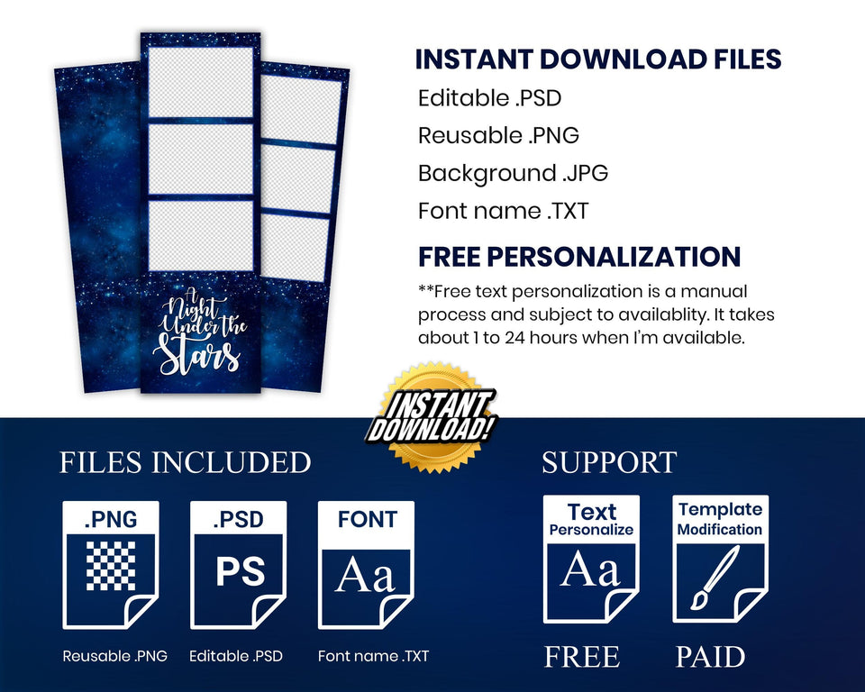 A Night Under The Stars, Night Party, Sweet 16 Photo Booth Template, Birthday Party, Blue Stars, Stars Photobooth Template, 1081