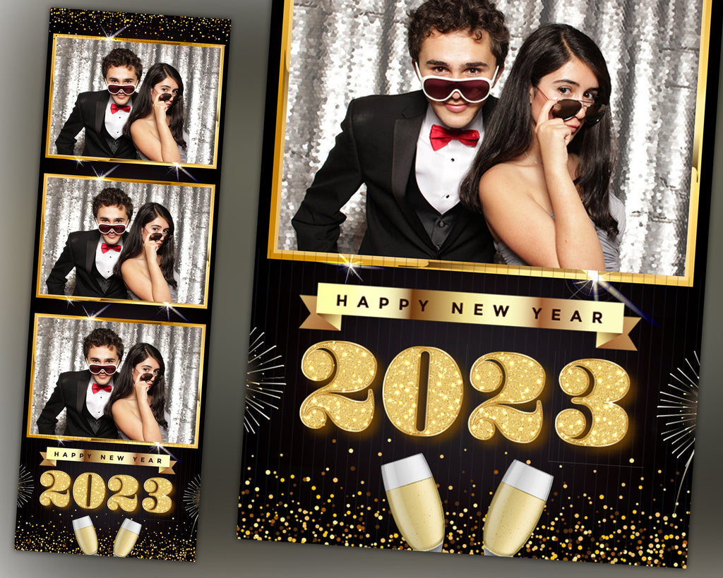 Photo Booth Template New Year 2023 Golden Photobooth Template2x6 Photo Strips Frame Template