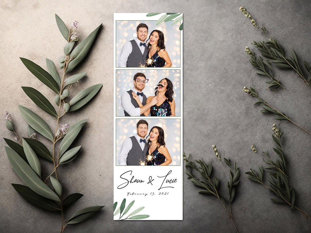 Wedding Anniversary Photo booth template Bridal Shower Floral Photobooth Template 2x6 strip green leaves greenery olive leaf design TB446
