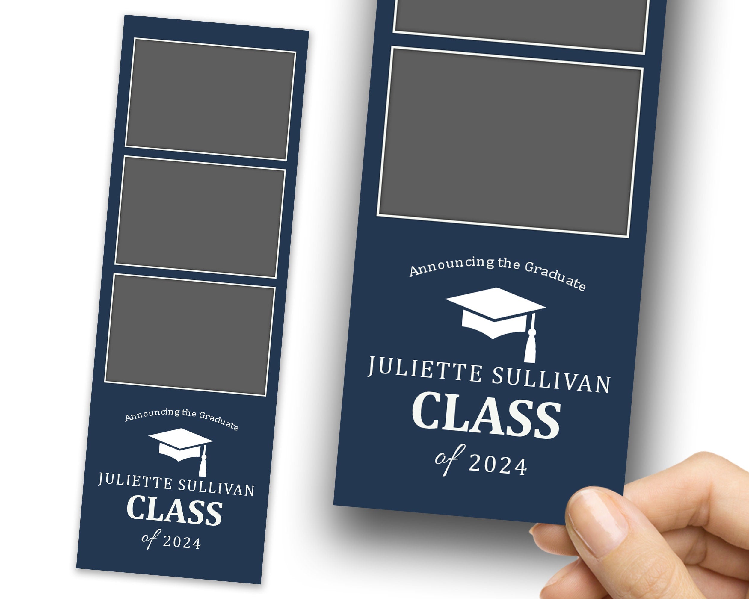 Class of 2024 Graduation Photobooth Template Blue 2x6 stripe Class of Grad Photo booth Template Prom Text Editable 1073