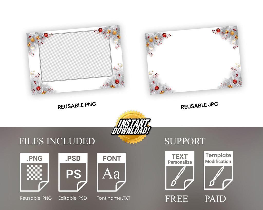 Holiday Photobooth Template white grass snow theme white red orange Christmas party photo booth template 4x6 portrait for mirror booth