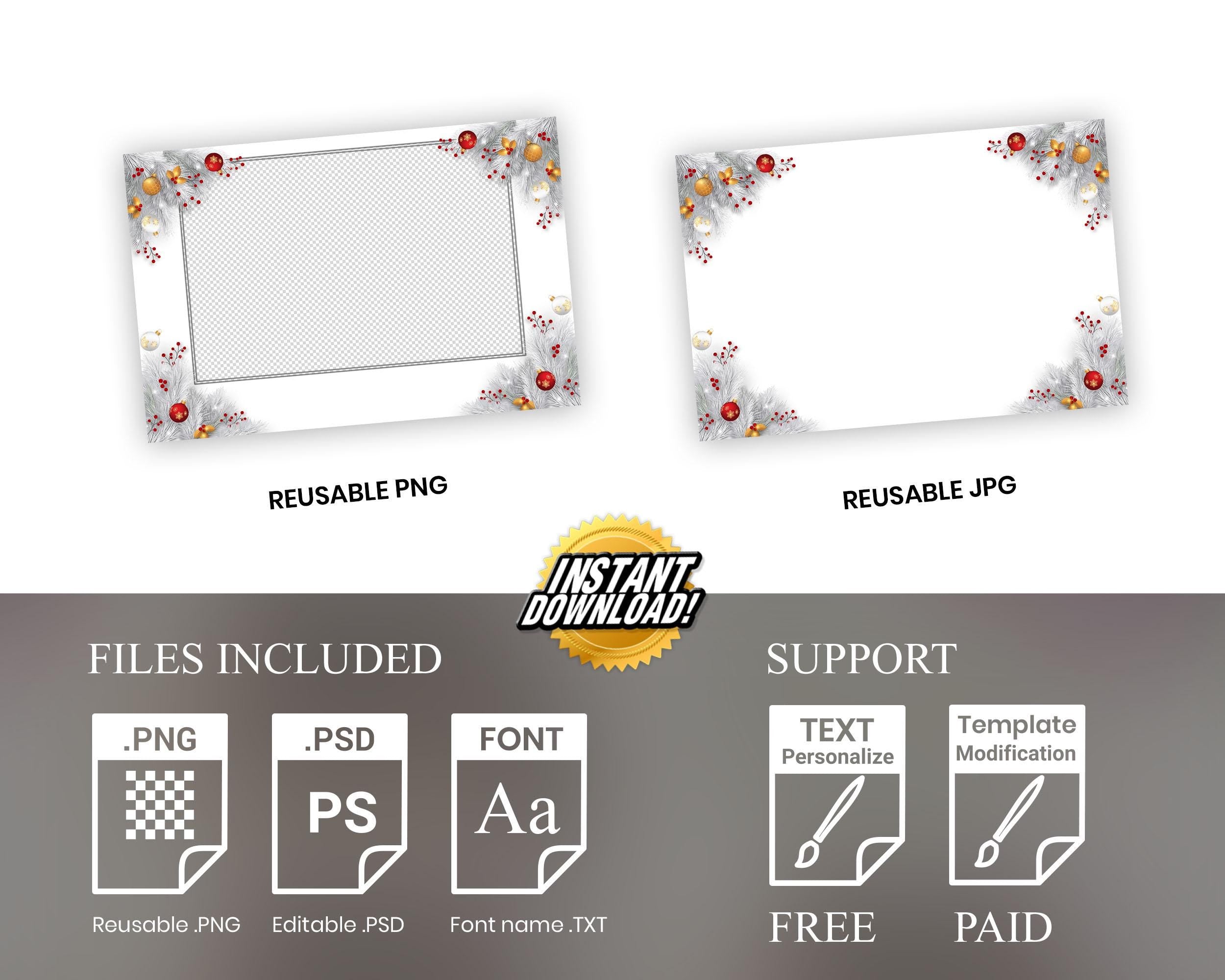 Holiday Photobooth Template white grass snow theme white red orange Christmas party photo booth template 4x6 portrait for mirror booth