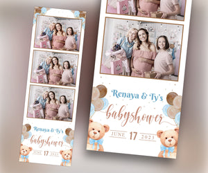 Baby Shower Photo booth Template 2x6 strip Teddy Bear Babyshower it's a boy sky blue brown tan balloon 1st birthday Photobooth Template BS1
