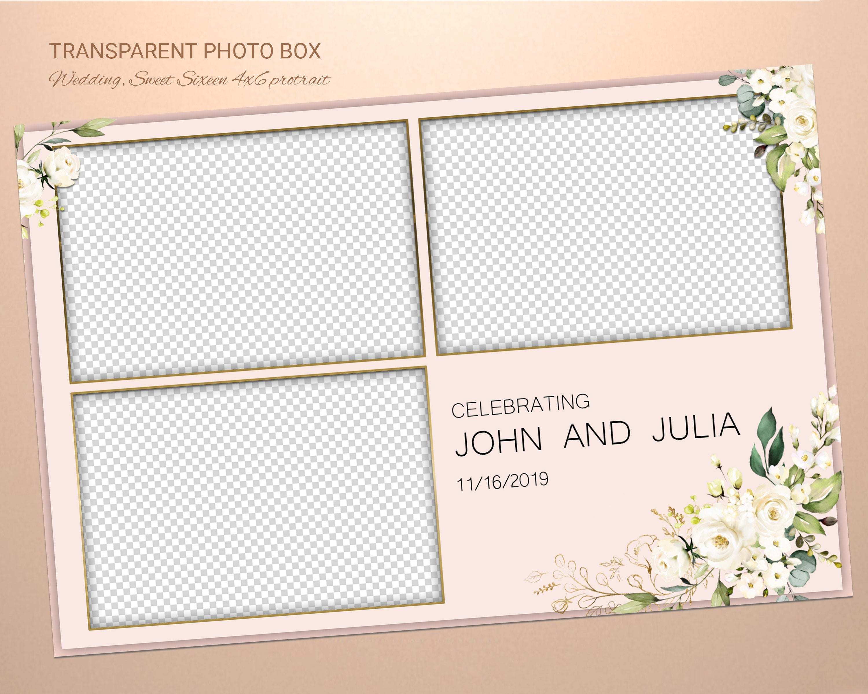 Photo Booth Template Wedding Sweet Sixteen Photo Booth Template 4x6 Photobooth template Floral Bridal 4x6 anniversary png psd xbdr