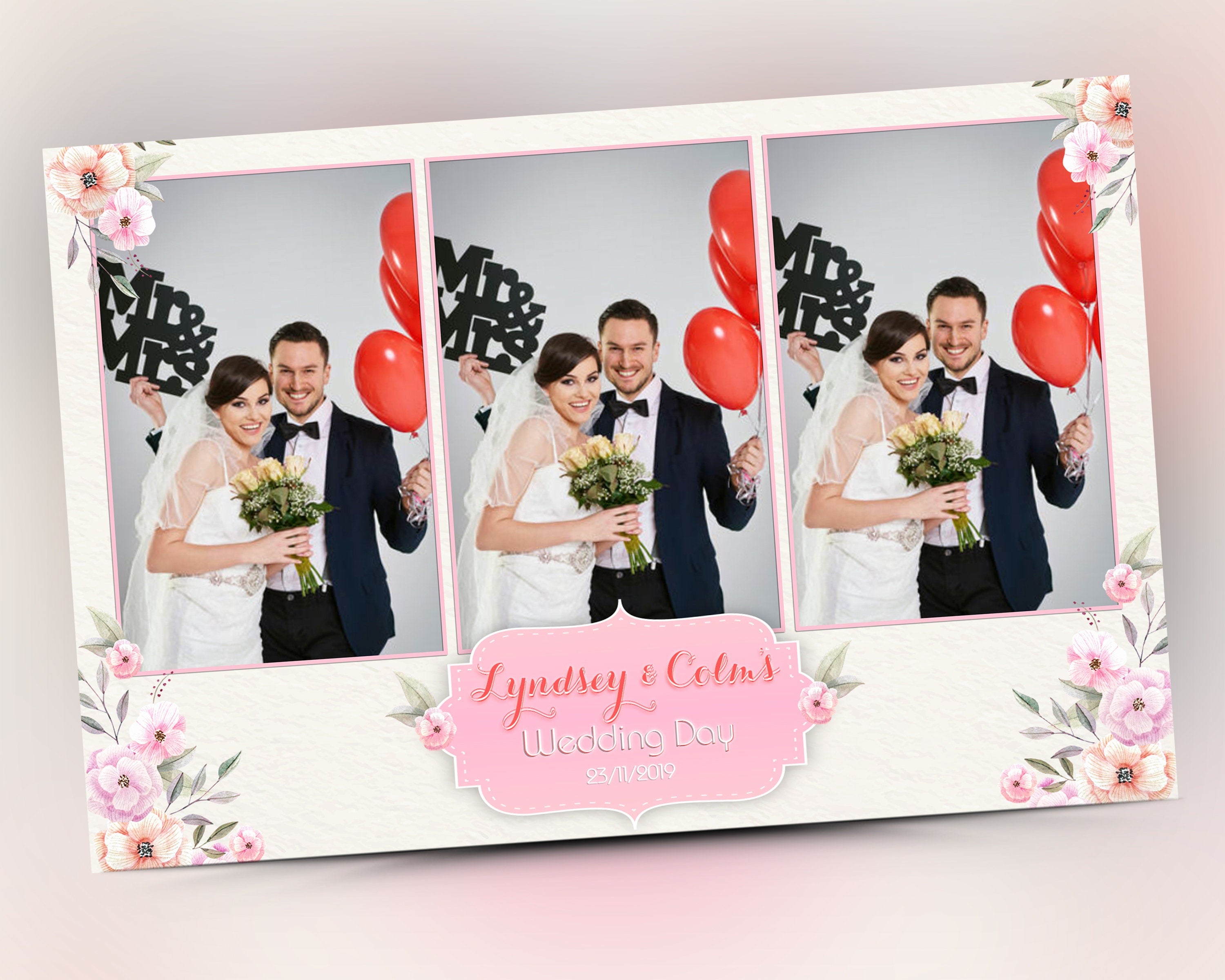 Photobooth Template Pink Floral Wedding Photo Booth Template, Pink Floral Bridal Photobooth Template, 4x6 Anniversary Photobooth template