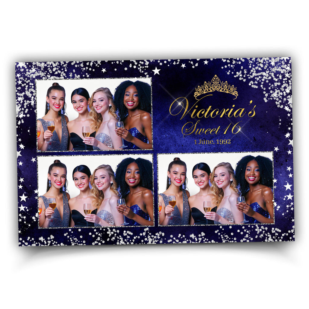 Quince Photo Booth, Sweet 16, Quinceañera, Birthday, Photobooth Template, Blue Silver Gold Crown Mis Quinceanera XV template 1044