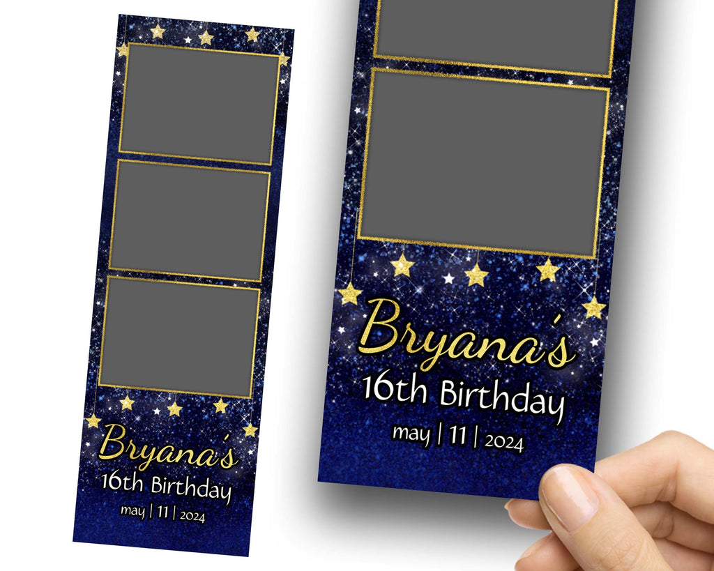 Birthday Photobooth Template, Sweet 16 Photo Booth Template, Blue Gold, Quinceanera Photobooth 1071