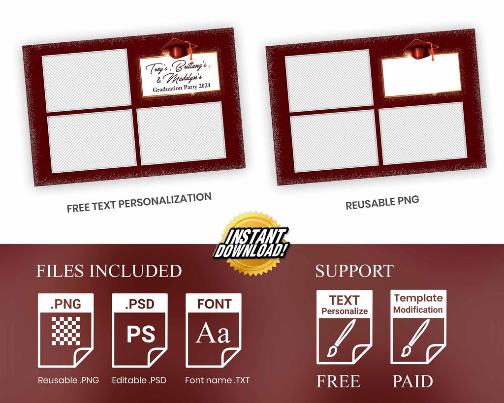 Graduation Photo Booth Template, Grad Photobooth Template, Class of, Prom, Blue and Gold