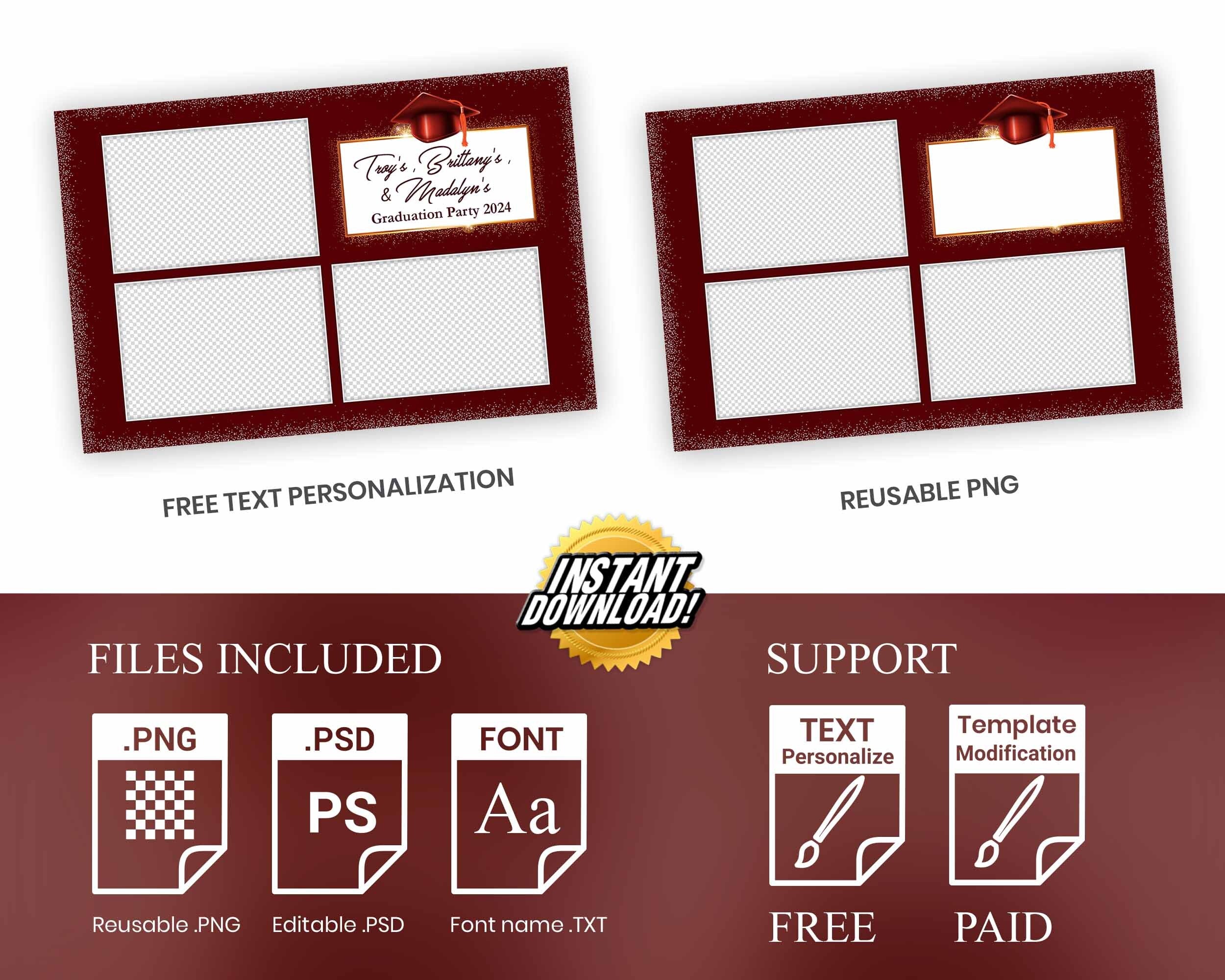 Graduation Photo Booth Template, Grad Photobooth Template, Class of, Prom, Blue and Gold
