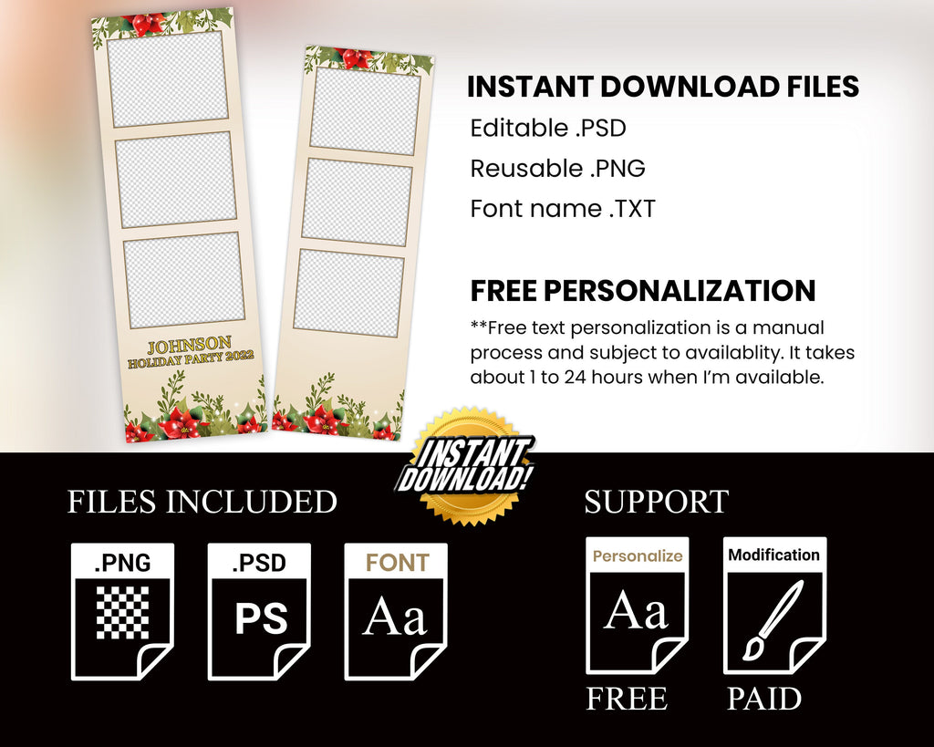 Christmas Photobooth Template Merry Christmas and New Year Strip Winter Wonderland and Holiday Photobooth Template Gold Black Silver 2x6
