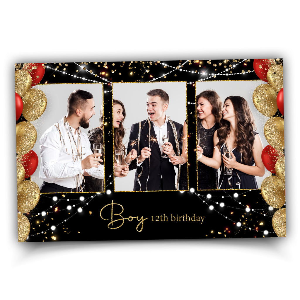 Birthday Photobooth Template Red Black Gold Balloon 4x6 Portrait Mirror Booth Single photo Sweet 16 Photo Booth Template 1051