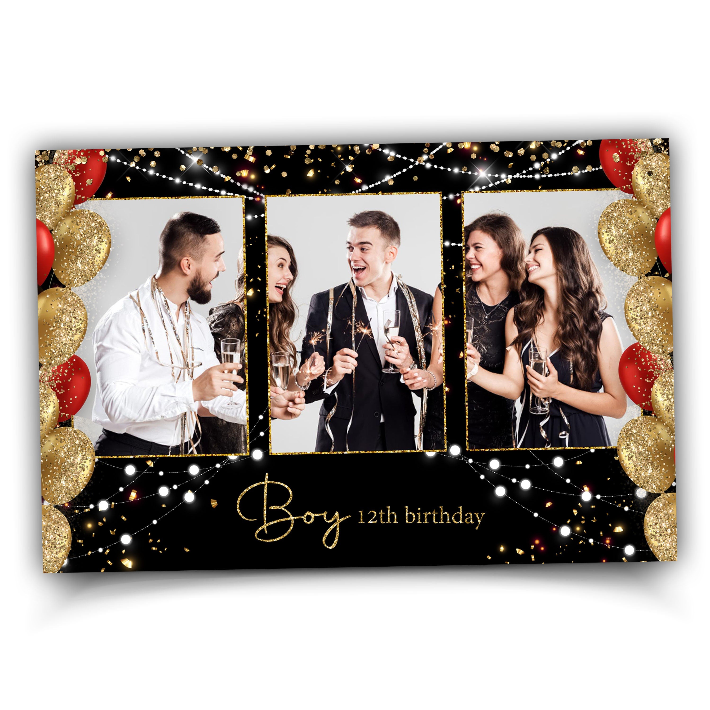 Birthday Photobooth Template Red Black Gold Balloon 4x6 Portrait Mirror Booth Single photo Sweet 16 Photo Booth Template 1051