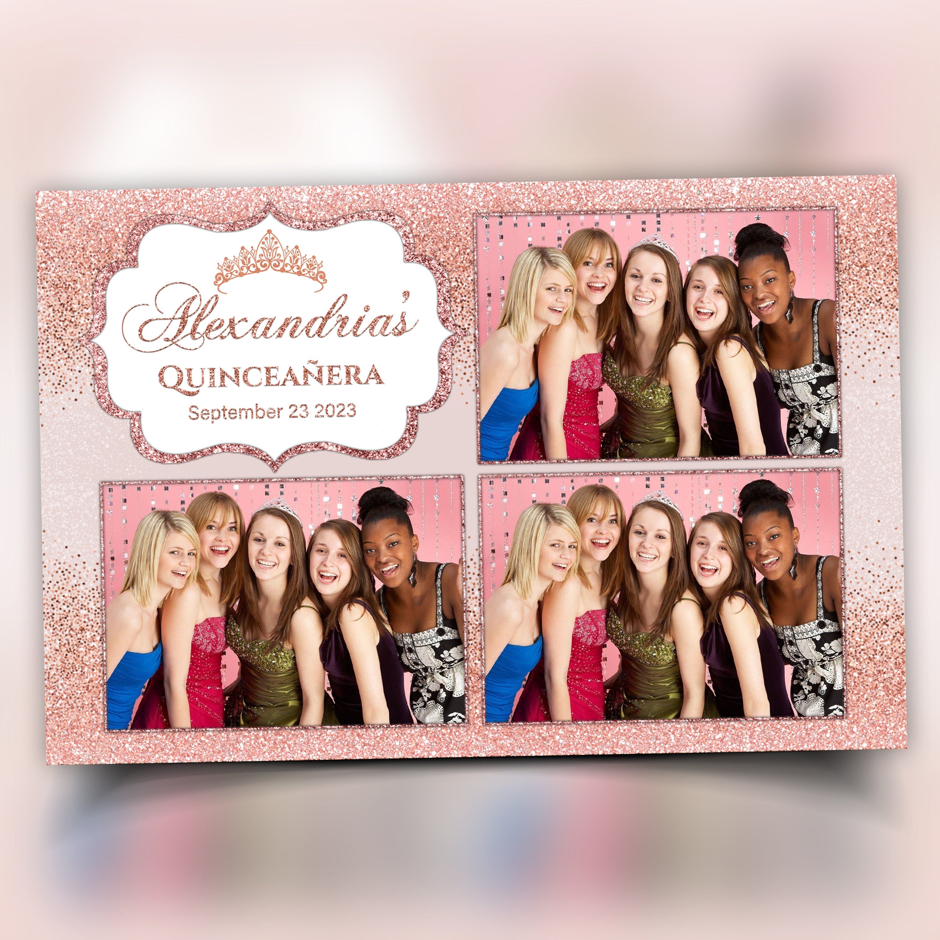 Rose Gold Birthday Photo Booth Template, Quinceanera Photobooth for Birthday Party Sweet 16, Quinceañera, Mis Quince, Mis XV, 909