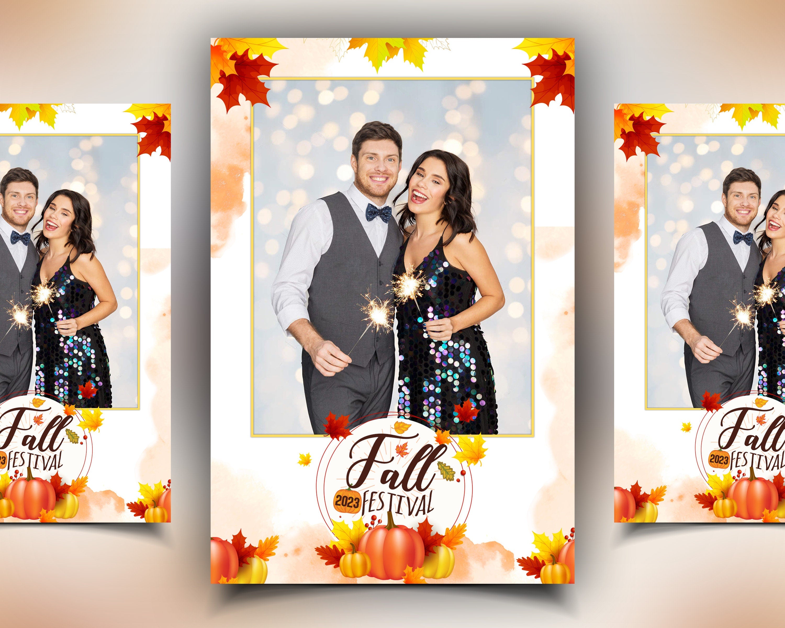 Fall Festival & Thanksgiving photobooth template 4x6 Single Portrait photo orange pumpkin theme mirror booth layout PSD PNG Font list F7